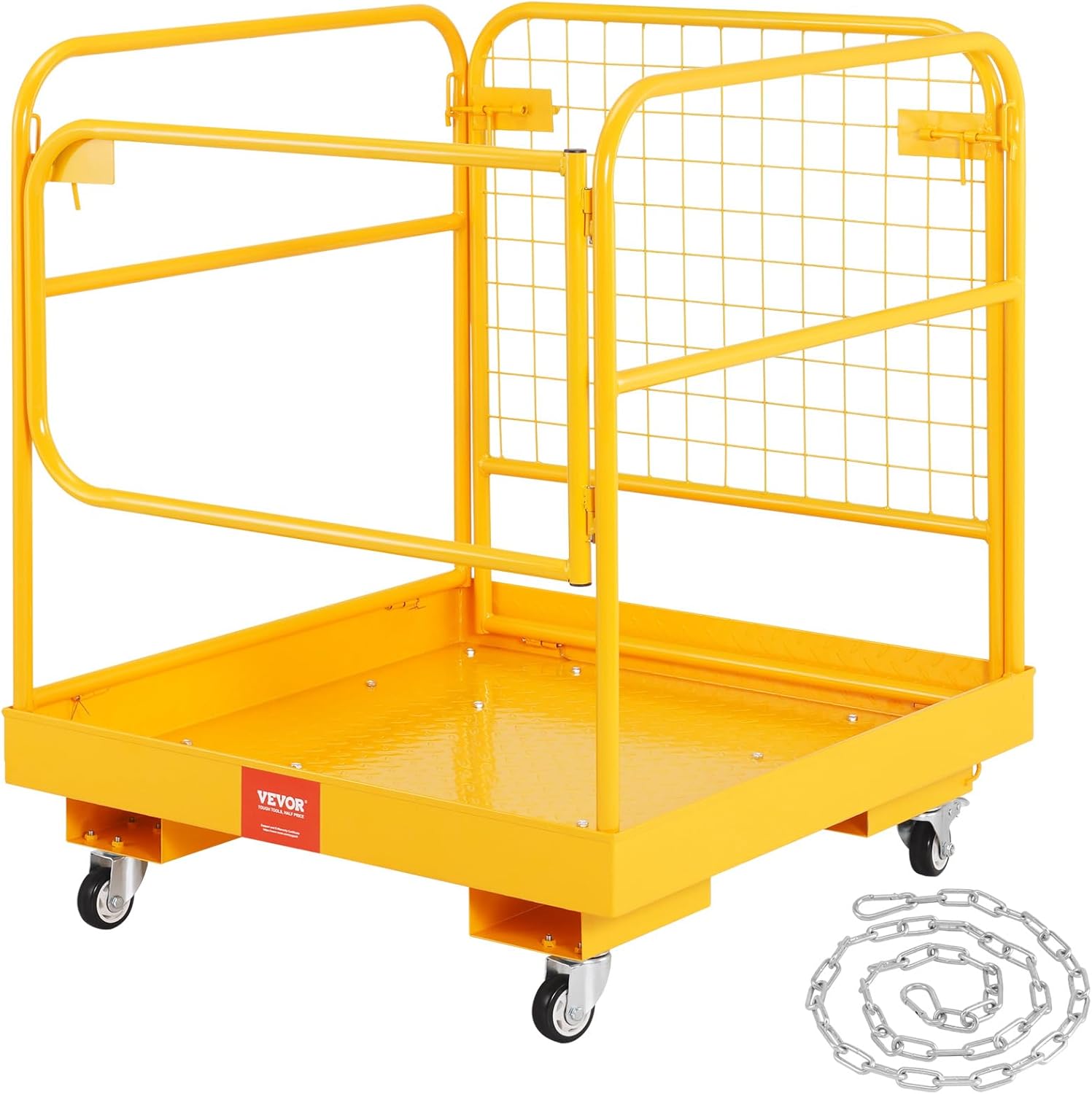 VEVOR Forklift Safety Cage, 36 x 36 Inches Foldable Forklift Work Platform of 1200 lbs Load Capacity with Lockable Swivel Wheels, Drain Hole & Device Chain, Holds 1 to 2 Adults, Ideal for Aerial Work