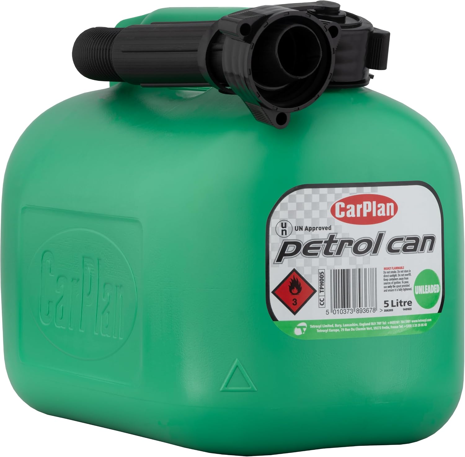 CarPlan TPH005 5L Fuel Can, Unleaded Petrol (Green) | Unleaded Petrol (Green)