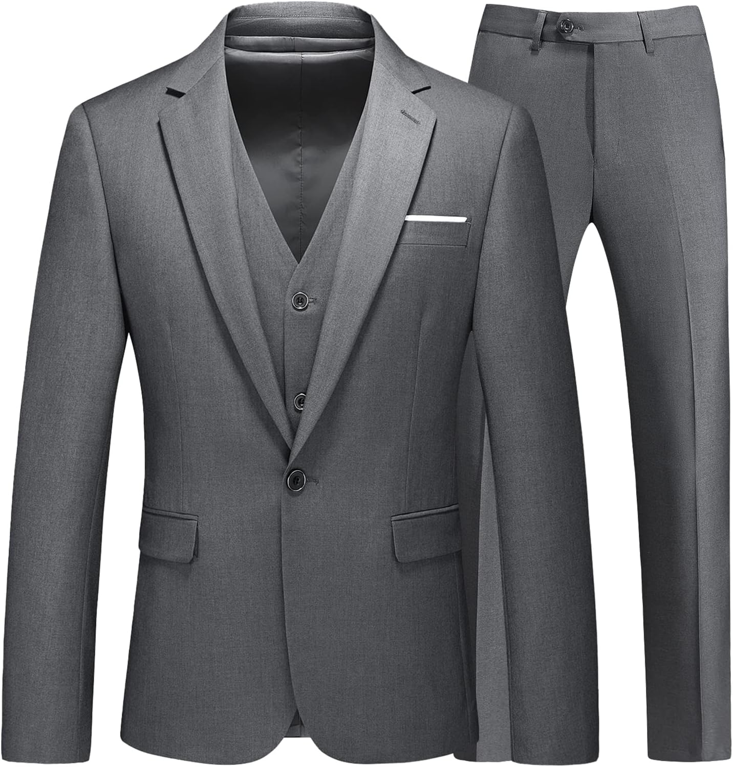 KUDMOL Mens 3 Pieces Suit Business One Button Tuxedo Suit for Men Tuxedo Classic Blazer Waistcoat Trousers Set