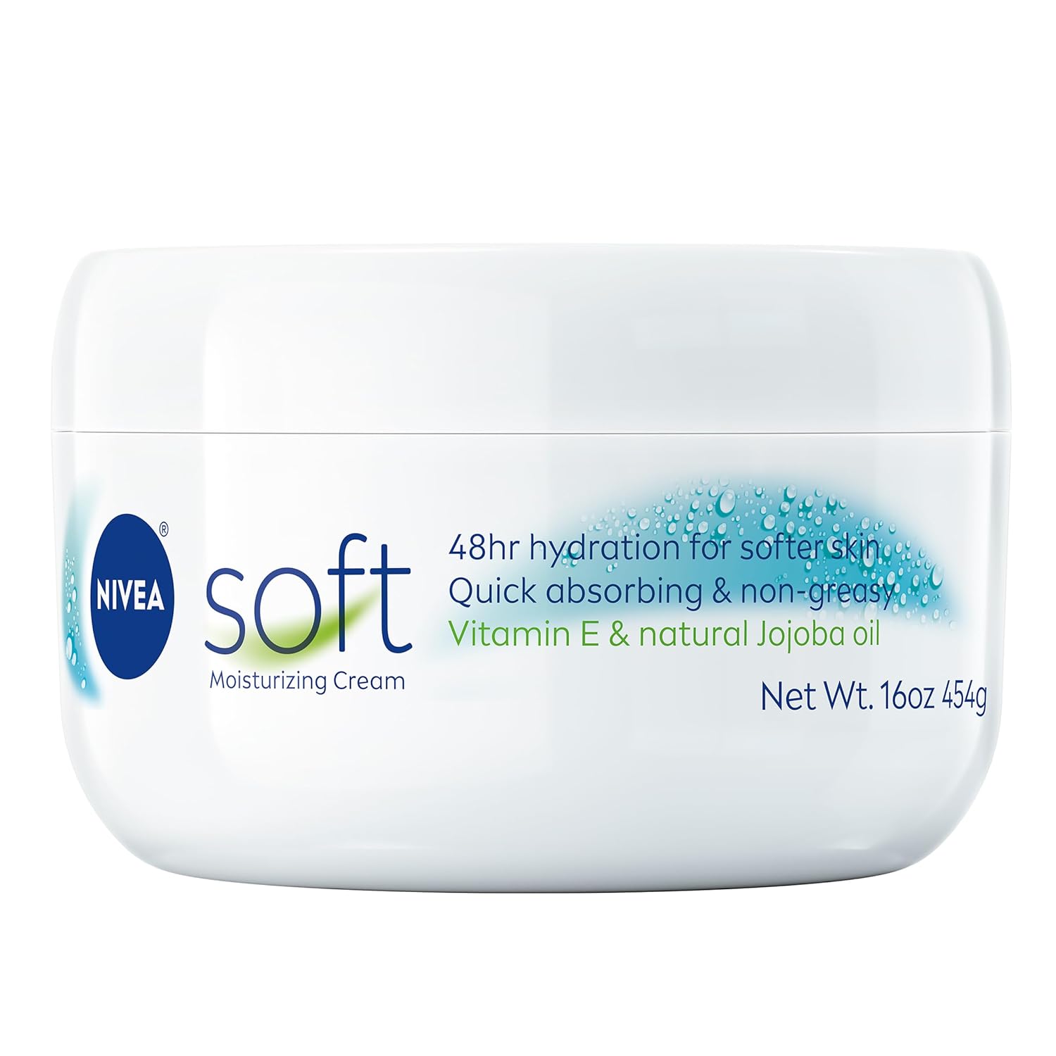 NIVEA Soft Refreshingly Soft Moisturizing Cream, Lightweight Body Moisturizer for Face, Body and Hands, Body Cream Enriched with Jojoba Oil and Vitamin E, 16 Oz Jar