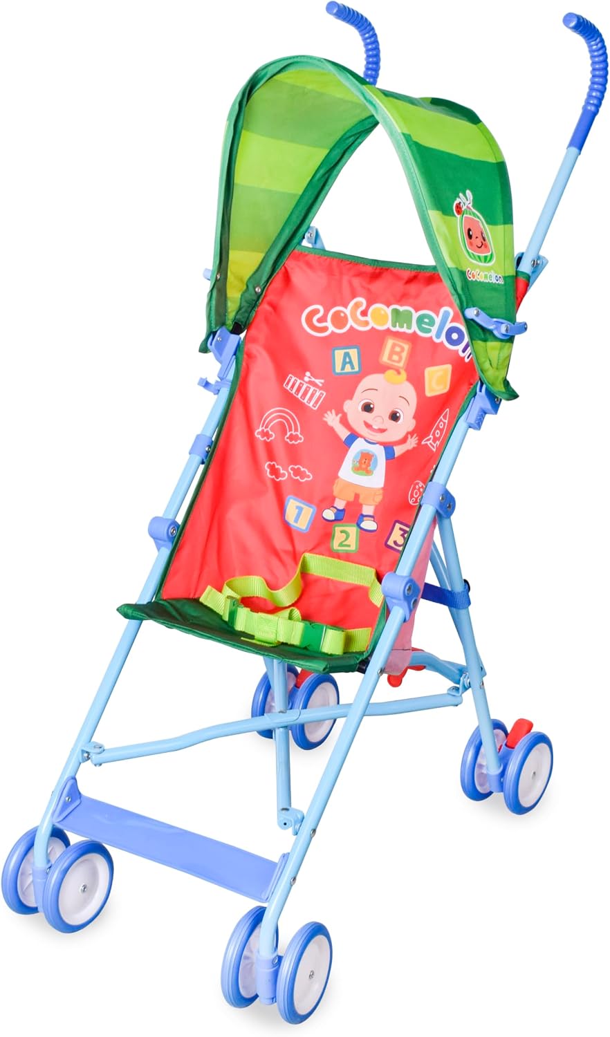 Cocomelon Umbrella Stroller with Canopy, Lightweight and Compact for Travel, 3D Stroller Red