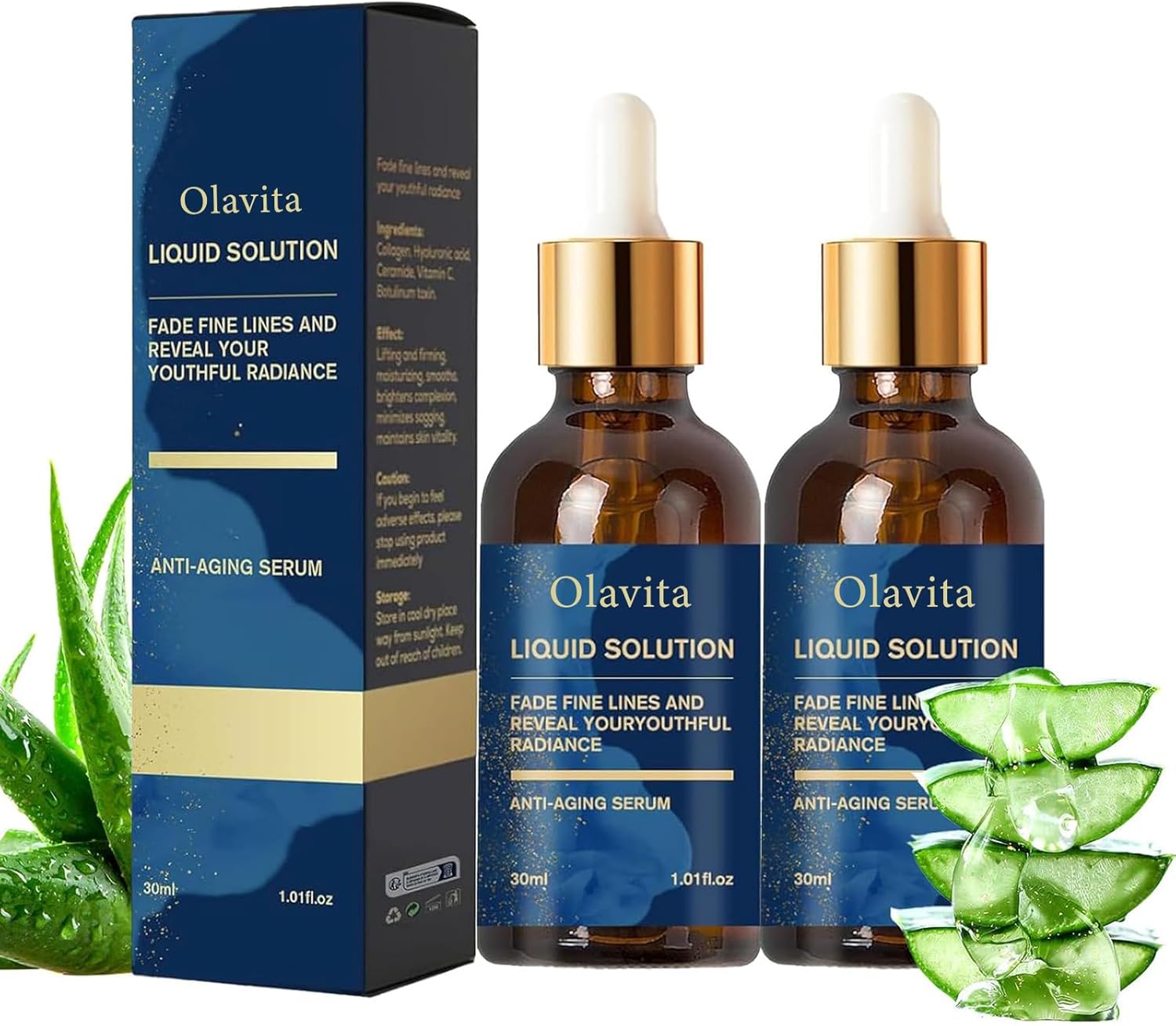 Olavitas Liquid Solution for Reducing Fine Lines, Wrinkles Plump Skin Moisturizing Suitable for All Skin Types-30ml*2