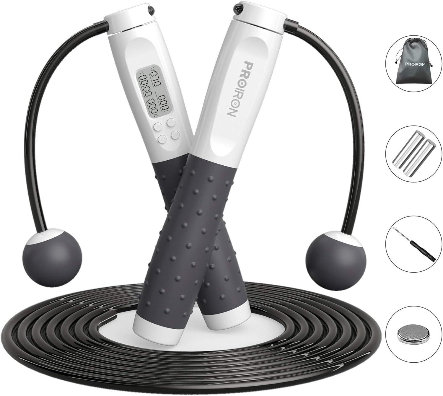 PROIRON Skipping Rope, Digital Jump Rope Adjustable Weights/Length Cordless Jumping Rope with Calorie Counter/Alarm Reminder Weighted Jump Rope for Fitness, Crossfit, Exercise, Boxing, MMA, Gym