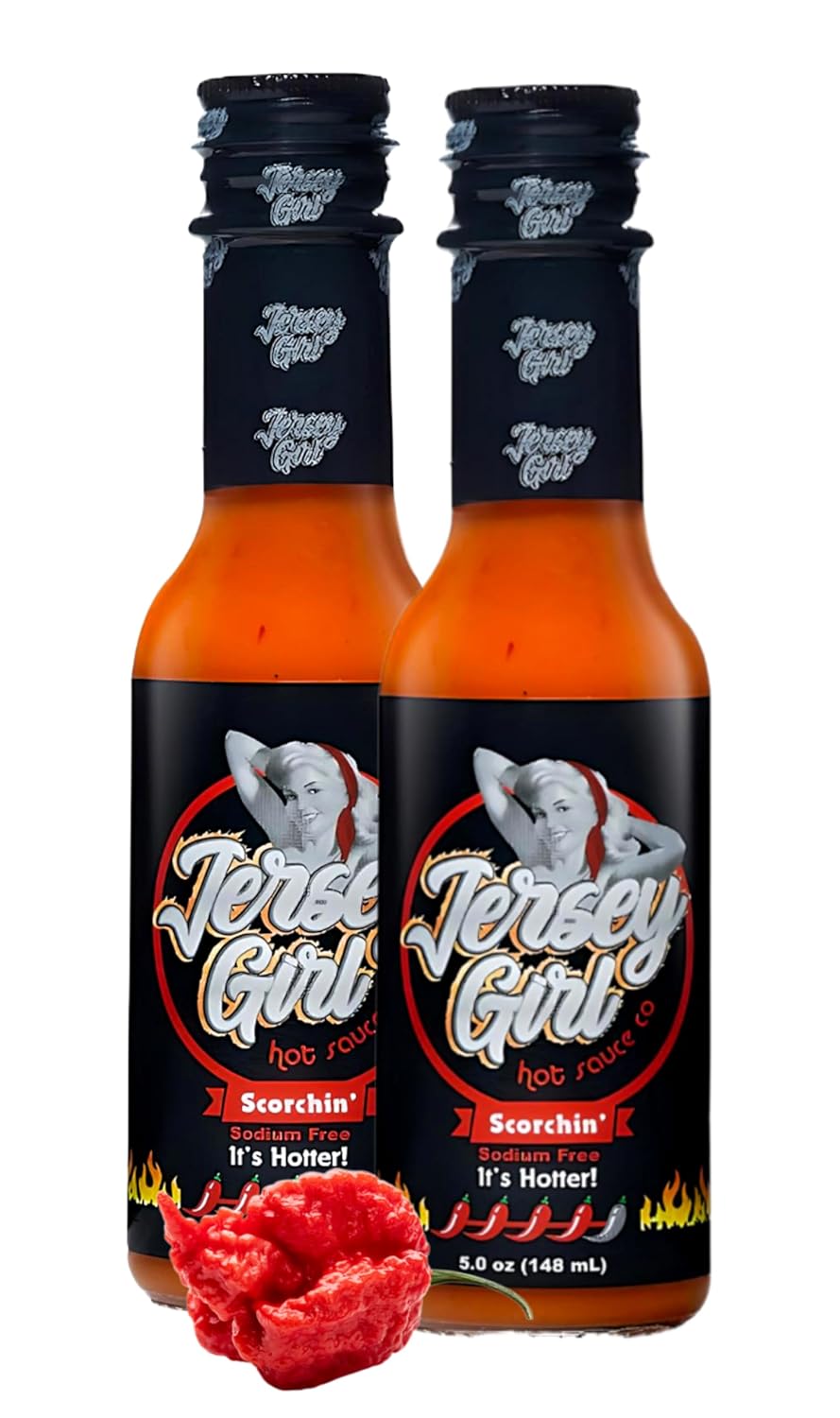 Jersey Girl Hot Sauce Co Scorchin' No Salt/Sodium Free Hot Sauce 5 Oz - Carolina Reaper & Dragon's Breath Pepper Sauce (Pack of 2) - All Natural