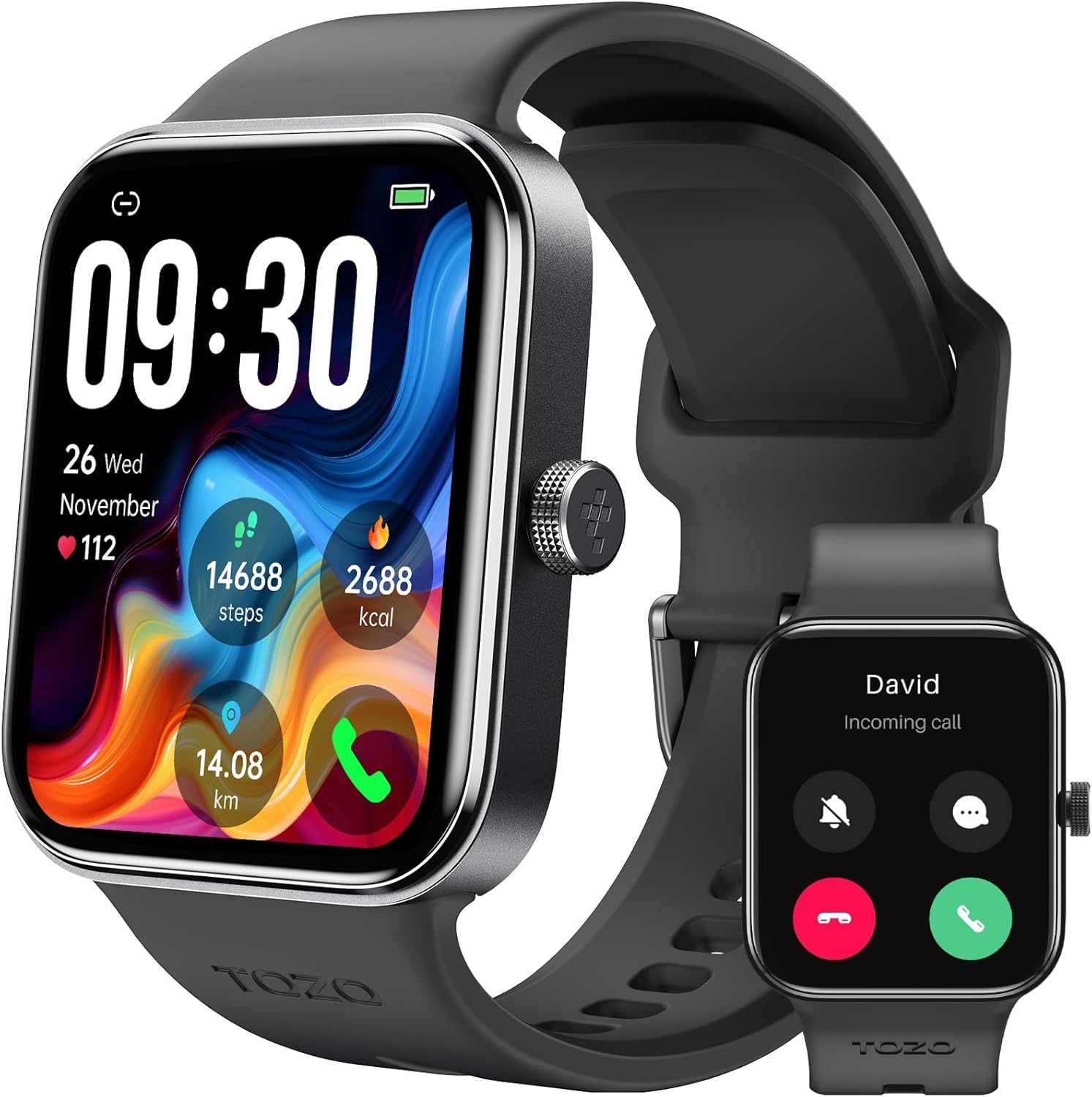 TOZO S4 AcuFit One Smart Watch 1.78" AMOLED Screen for Men Women, Bluetooth Call Dial Fitness Tracker, Heart Rate and Blood Oxygen, Sleep Monitor, IP68 Waterproof, Workout for iOS Android (Black)