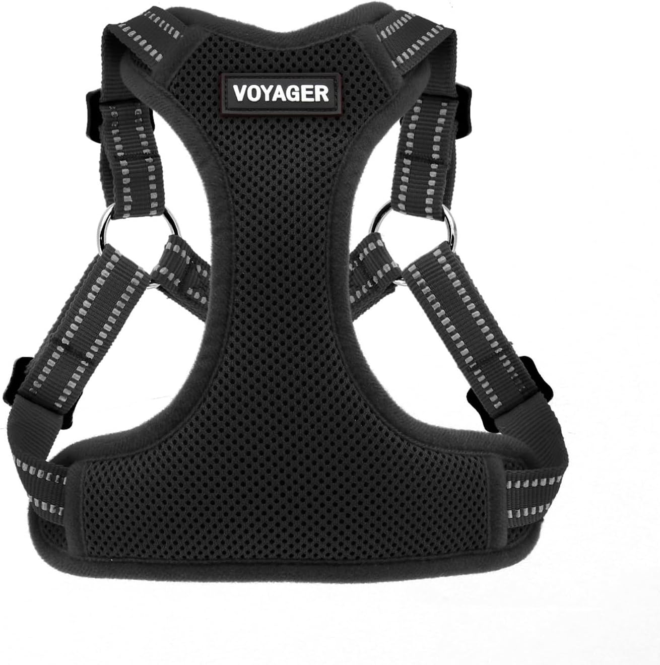 Voyager Adjustable Dog Harness with Reflective Stripes by Best Pet Supplies, Heavy-Duty Full Body No Pull Vest with Leash D-Ring, Breathable, Black, size L