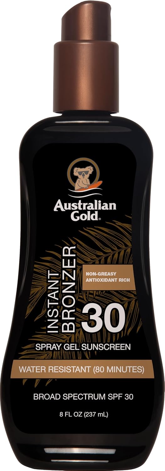 Australian Gold Spray Gel Sunscreen SPF 30 Broad Spectrum | Instant Bronzer