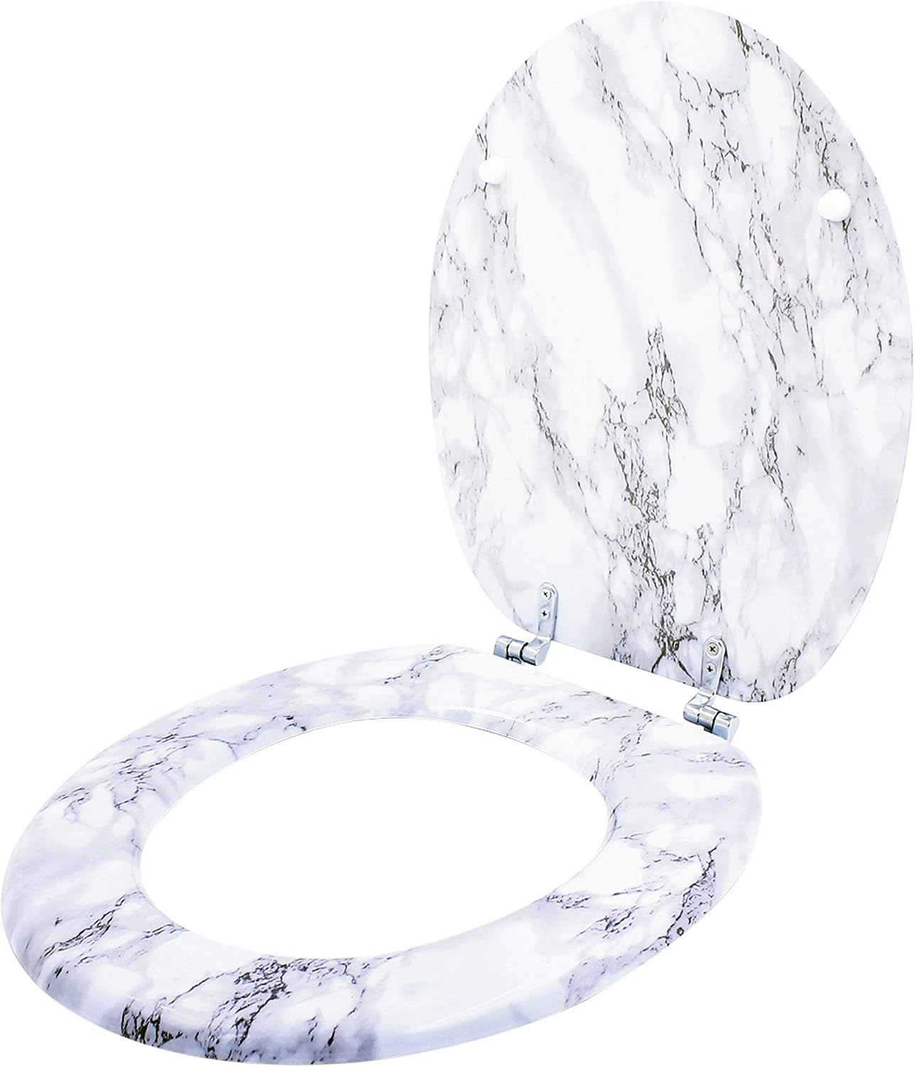 Anika Marble Effect Toilet Seat, Chrome Hinges, Standard Fit