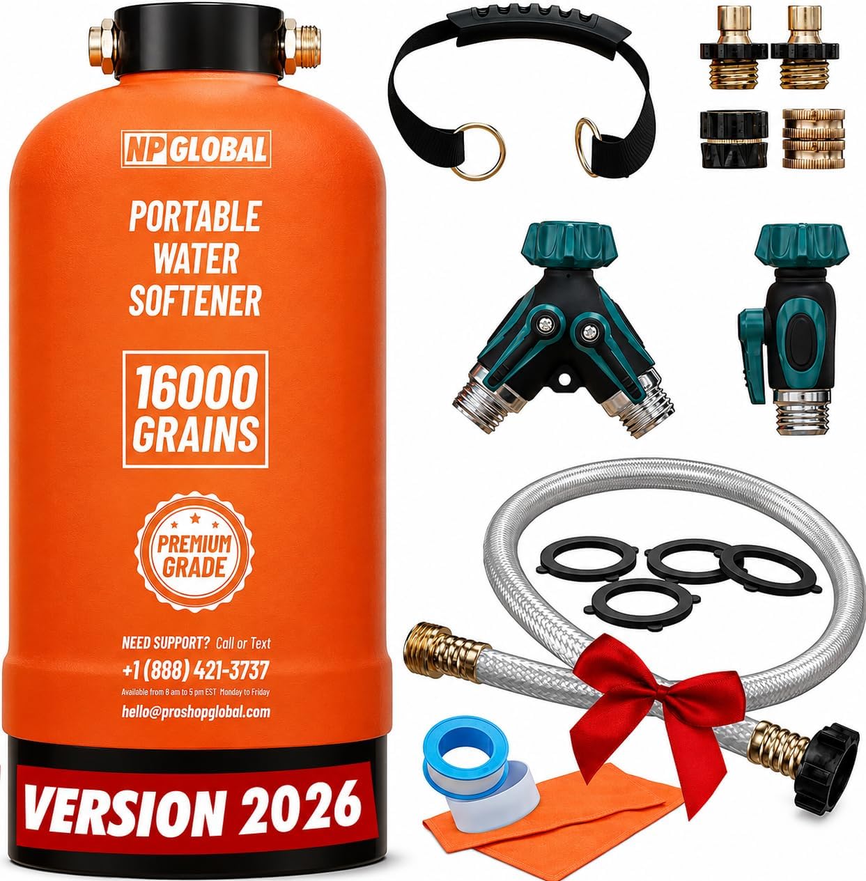 RV Water Softener Portable - 16,000 Grain, 3/4" GHT Fittings, Convenient Water Softener for RVs, Trailers, Boats, Mobile Car Washing, Pressure Washing