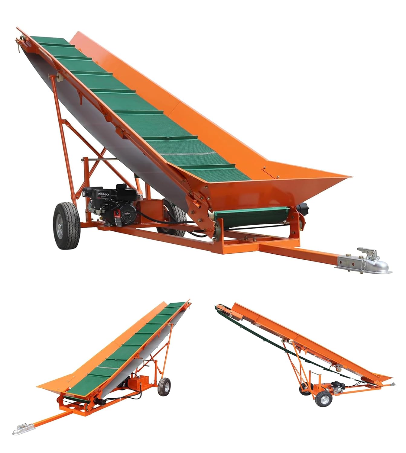 Firewood Conveyor, 6.5HP 208cc Gasoline Powered 19.7" Width PVC Belt Wood Lifter Elevator with B&S Engine (OrangeGreen)