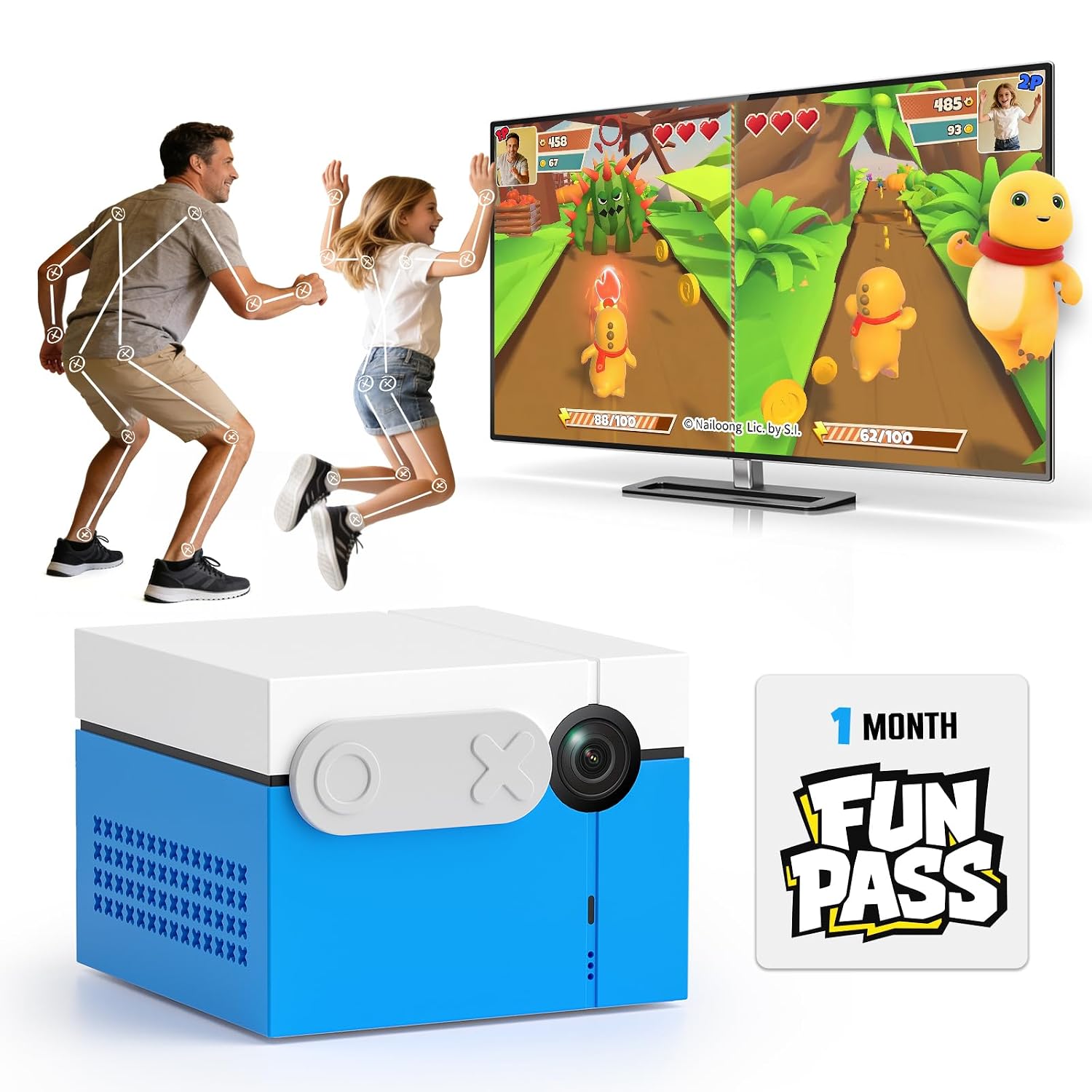 KINHANK MotionX AI Family Motion Play System,Controller-Free Active Game Console with 50+ Games for Kids&Family,Suitable for Gaming Nights,Parties,Indoor Exercise