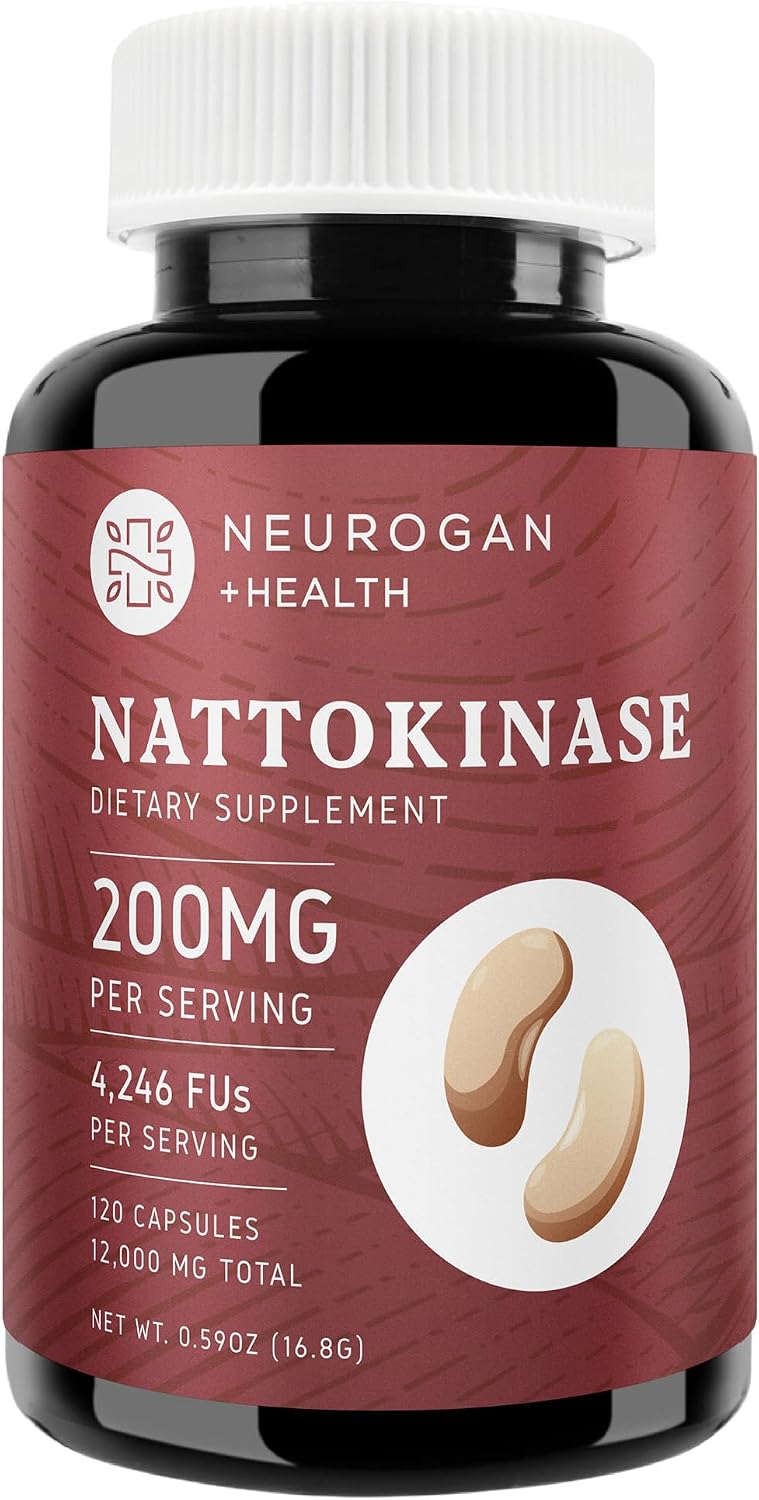 Neurogan Nattokinase Capsules | Cardiovascular Support Supplement | Nattokinase Enzyme, Blood Flow Health | 200mg Per Serving, 12,000mg Total, 120 Capsules