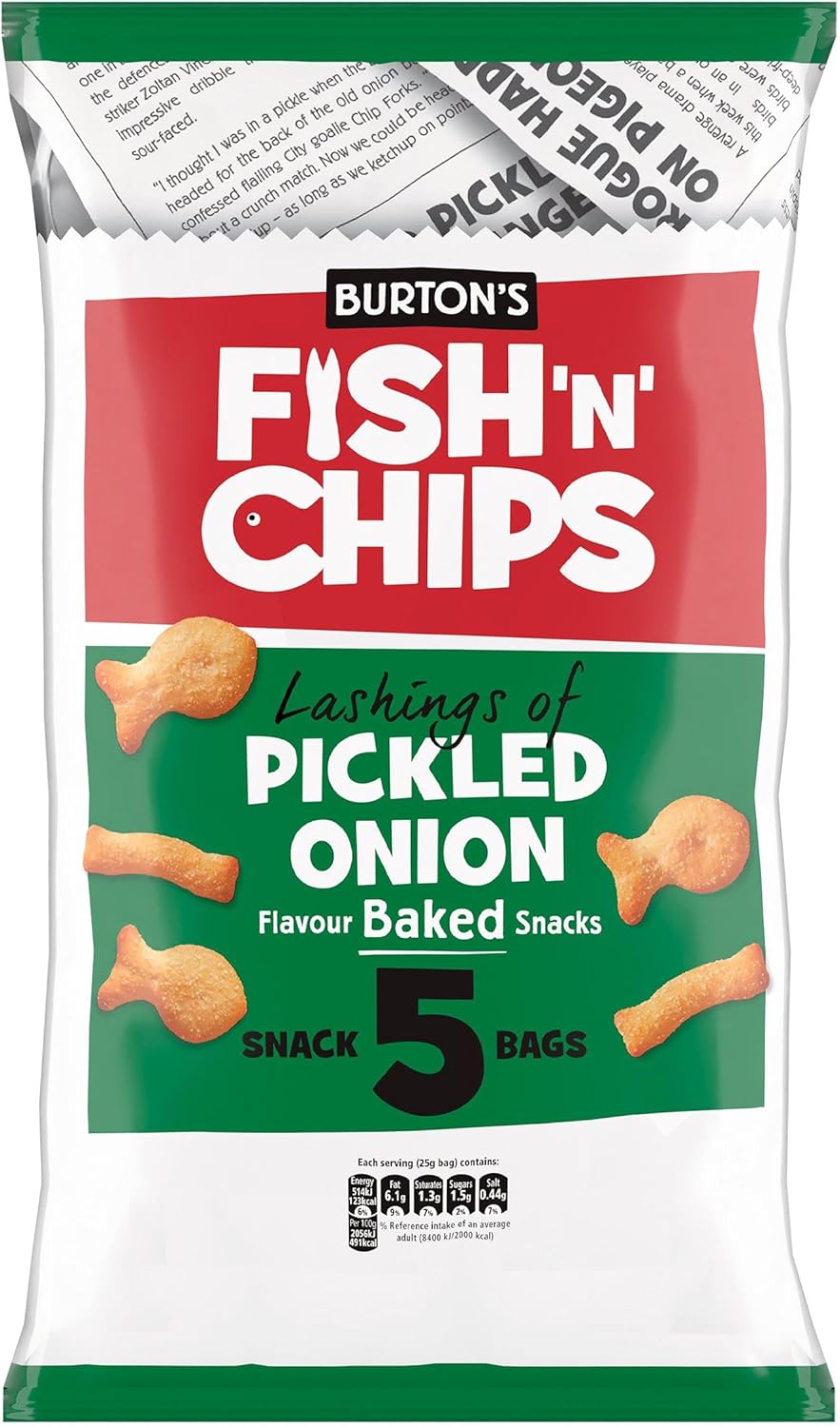 Burton's Fish 'n' Chips Lashings of Pickled Onion Flavour Baked Snacks 5 Snack Bags 125g