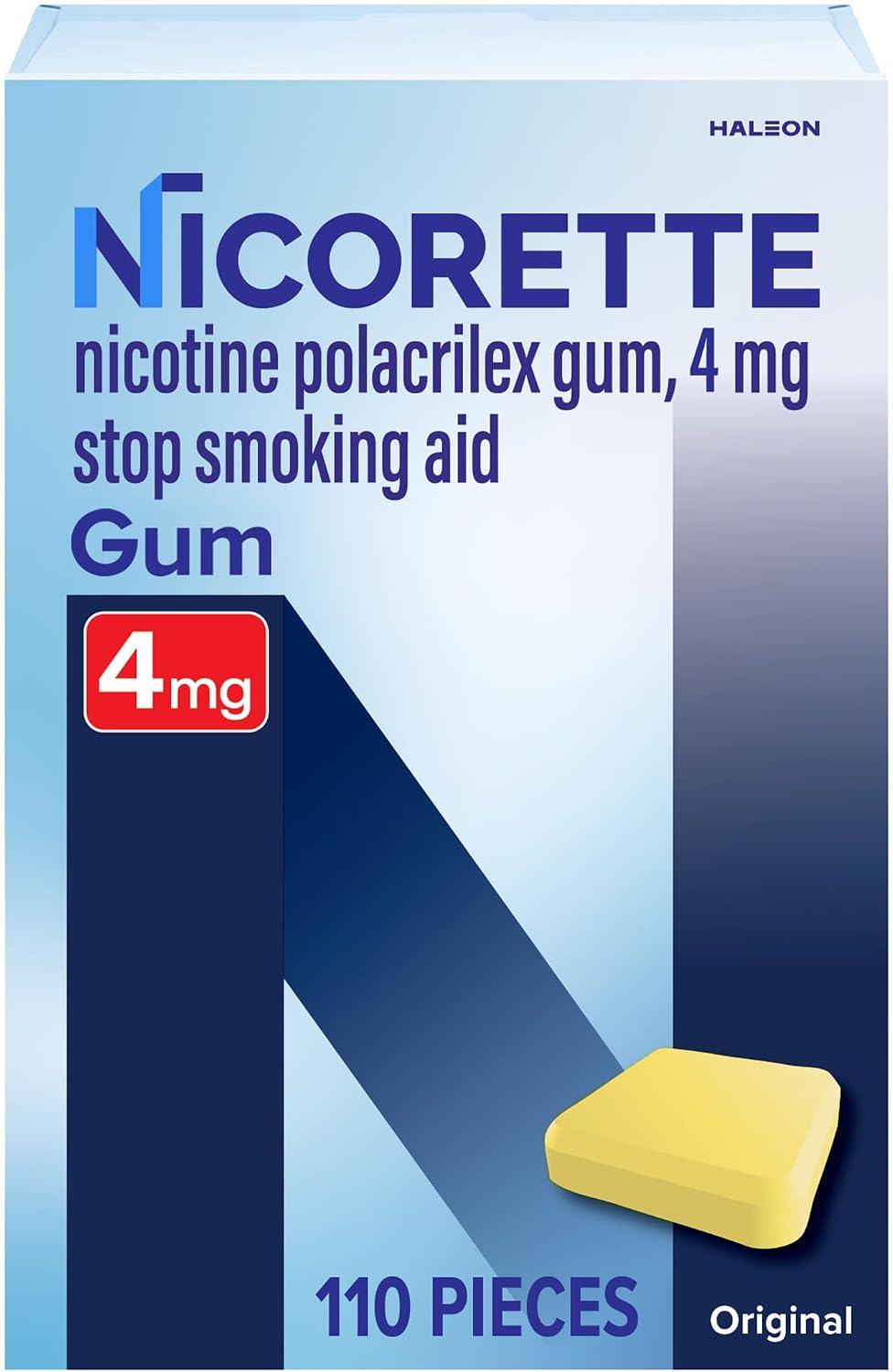Nicorette Nicotine Gum 4mg, Quit Smoking Aid, Original Flavor, 110 Count | Reduces Nicotine Cravings and Withdrawal Symptoms, Intense Craving Relief, Portable Smoking Cessation Gum