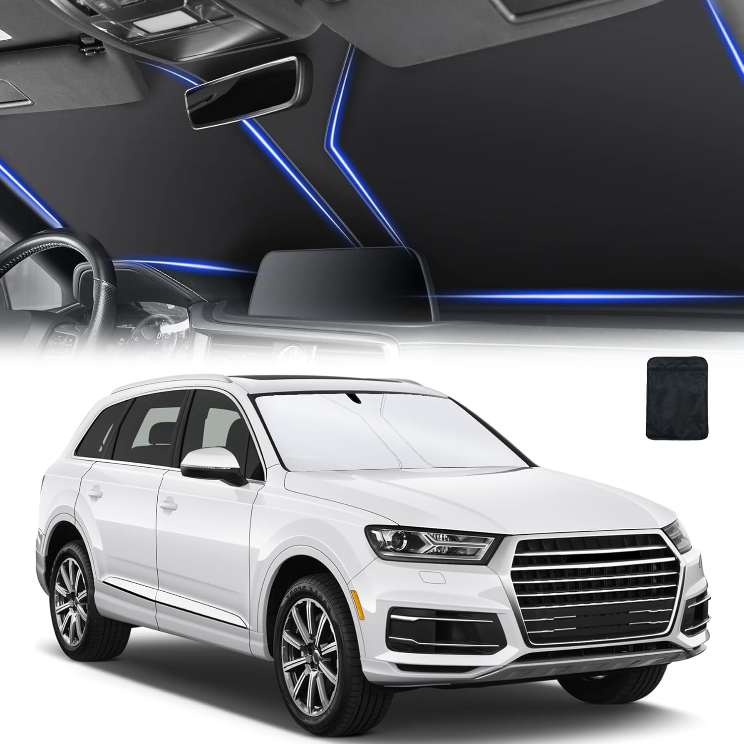 SINGARO Universal Car Windshield Sun Shade, Foldable Reflective for Windshield & Window Shades with Overlapping Design, Car Interior Accessories