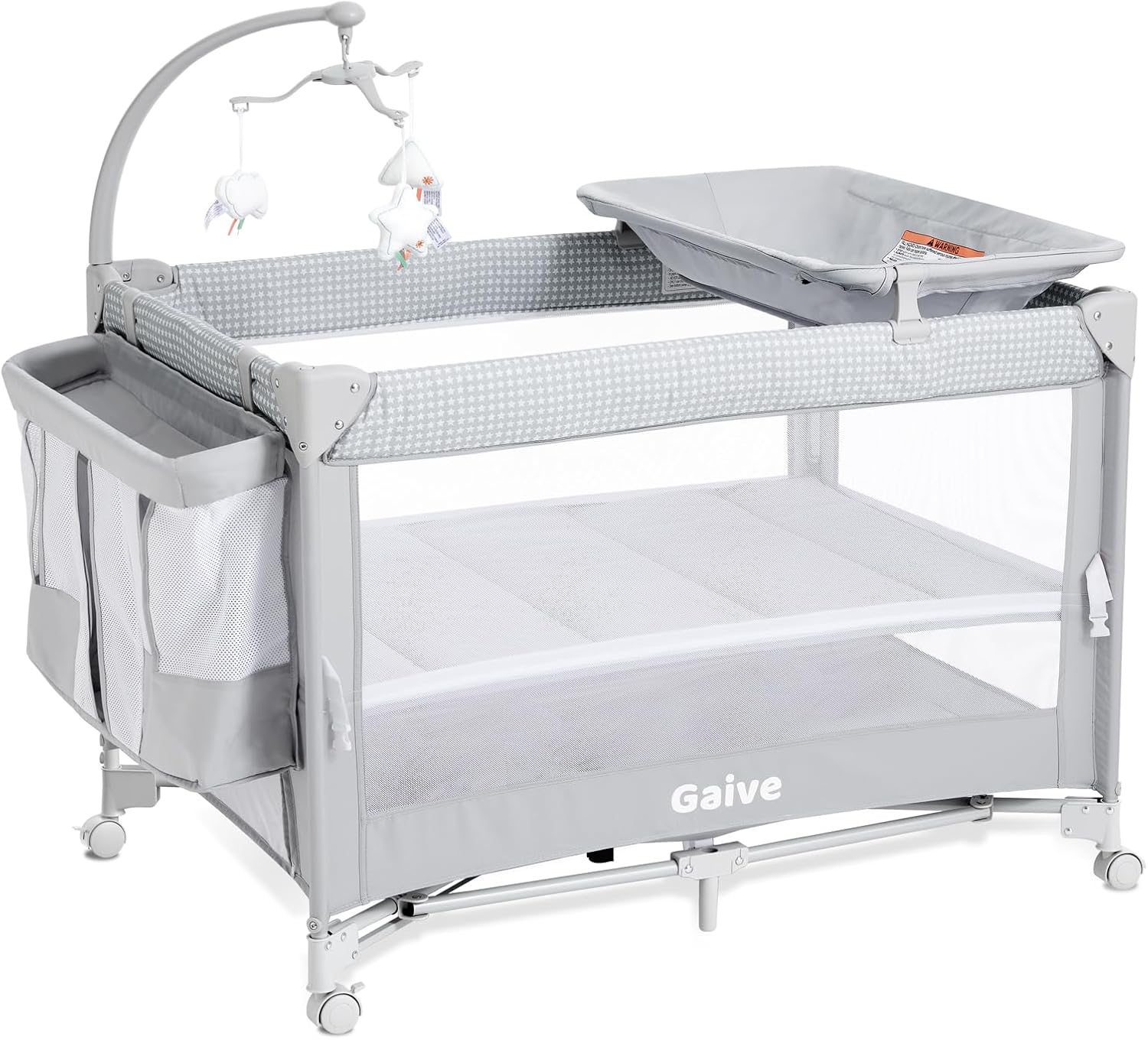 4 in 1 Baby Bassinet, Pack and Play, Bedside Crib Sleeper, Diaper Changer – Includes Comfy Mattress, Rocking Toy for Newborns to Toddlers (Gray)