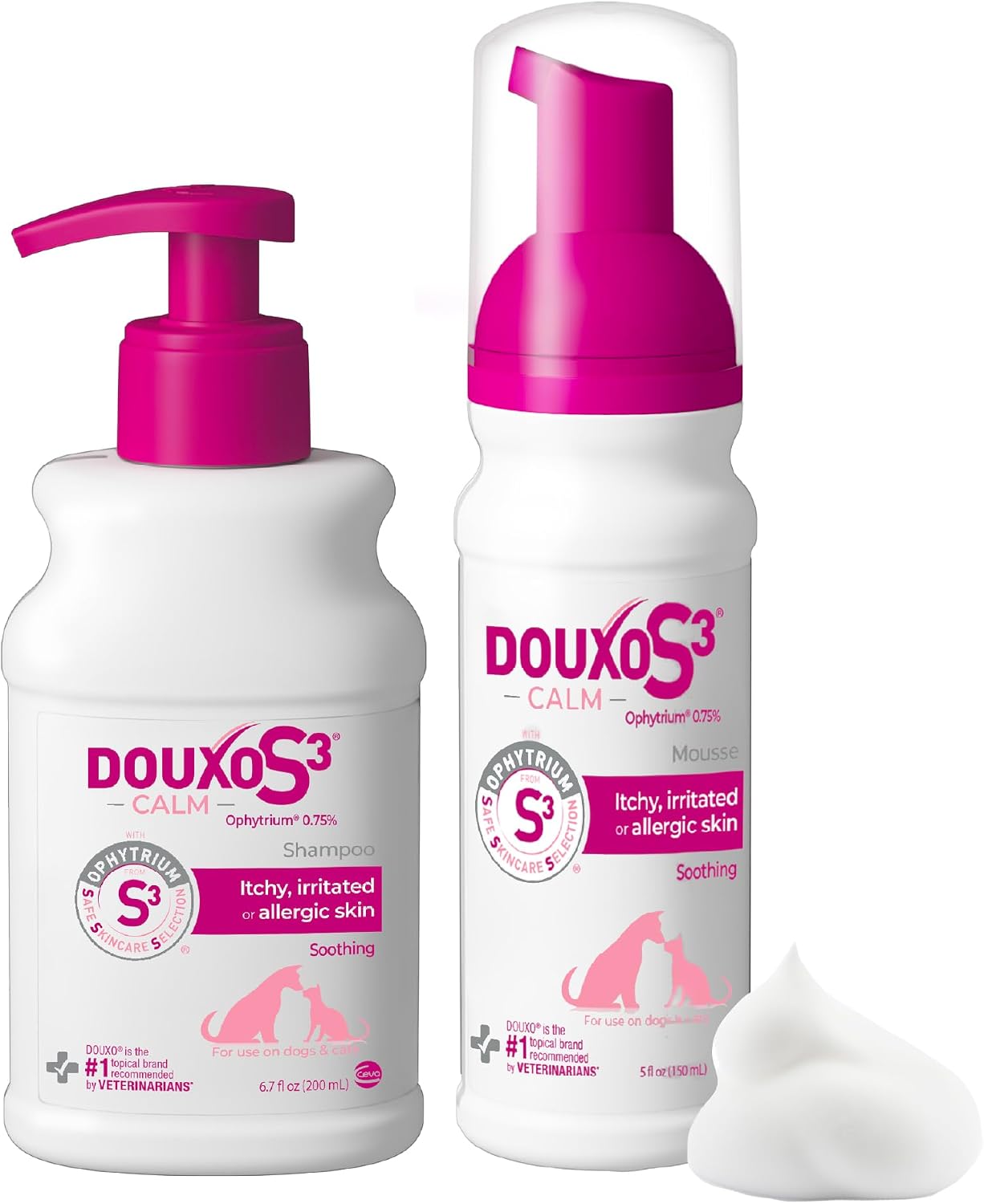 Douxo S3 Calm Shampoo 6.7oz & Itch Soothing Mousse 5 fl oz for Dogs & Cats