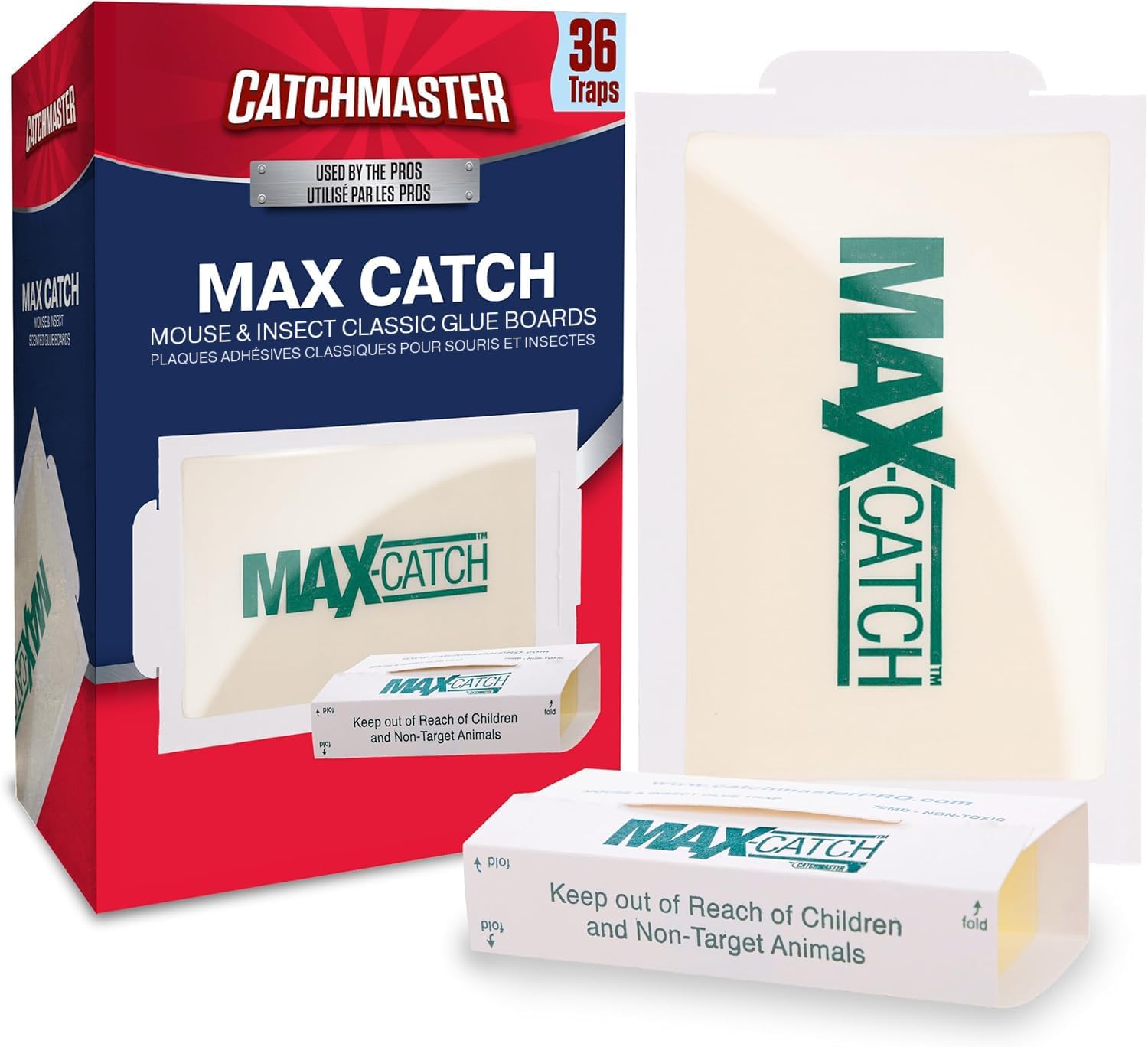 Catchmaster Max-Catch Glue Traps 36pk, Sticky Mouse Traps Indoor for Home | Bulk glue boards for mice & insects, pesticide-free sticky traps for spiders, crickets & roaches, home & garage pest control