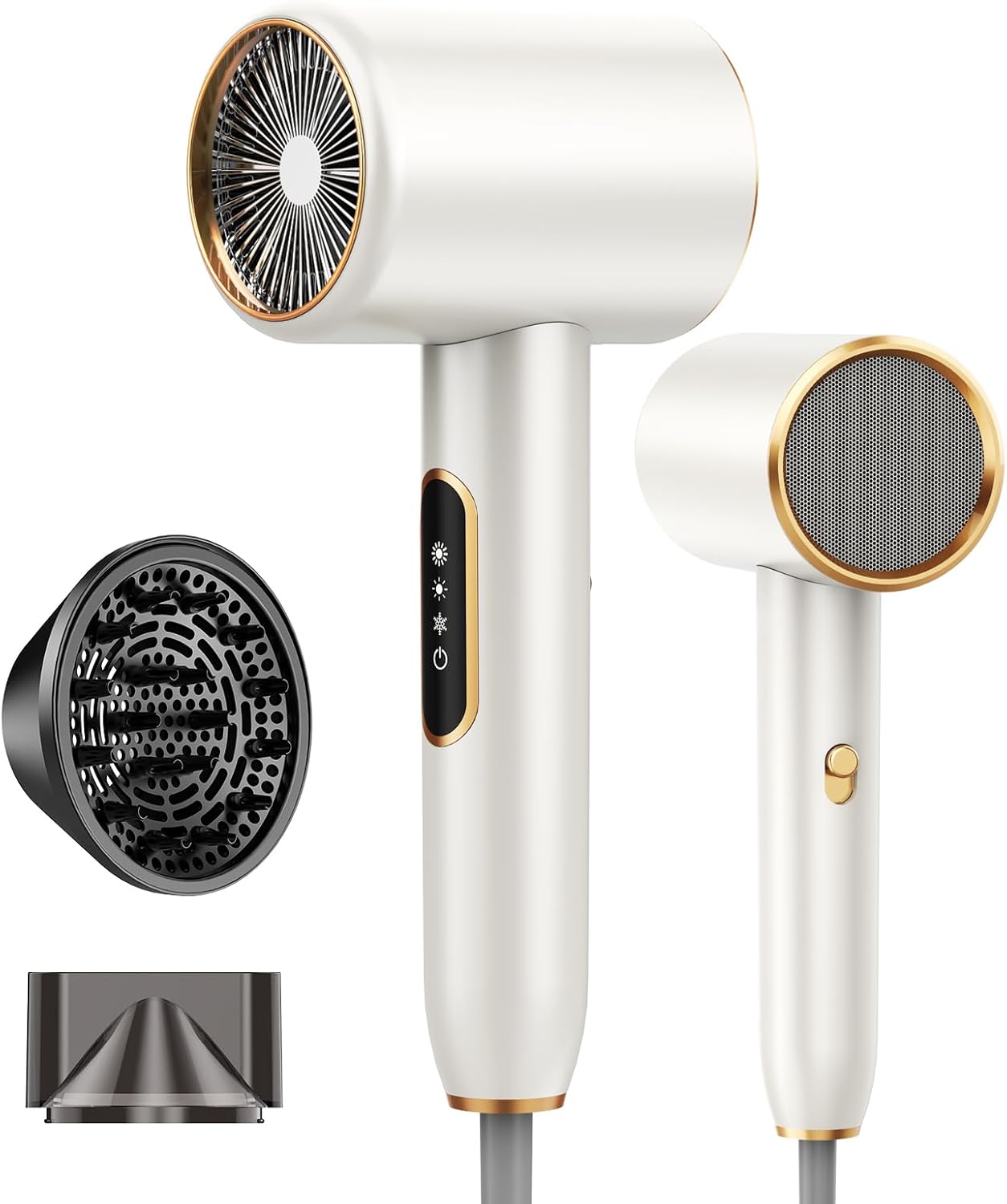 Hair Dryer Professional Ionic Diffuser Hairdryer & Accessories, 2 Speed 3 Heat Setting Hairdryers for Women Men Hair Dryer with Diffuser for Curly Hair 2400W Light Blowdryer Travel Hairdryer