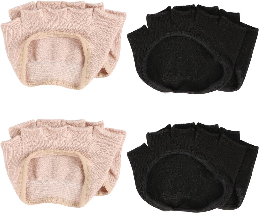kilofly 4 Pairs Women's No Show Five Toe Heelless Forefoot Half Boat Socks Set