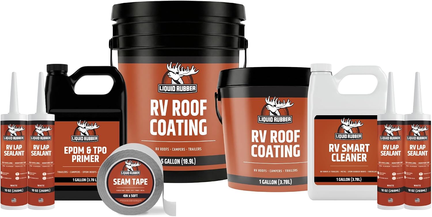 Liquid Rubber RV Roof Coating - Camper & Trailer, 35 Ft Leak Repair Kit