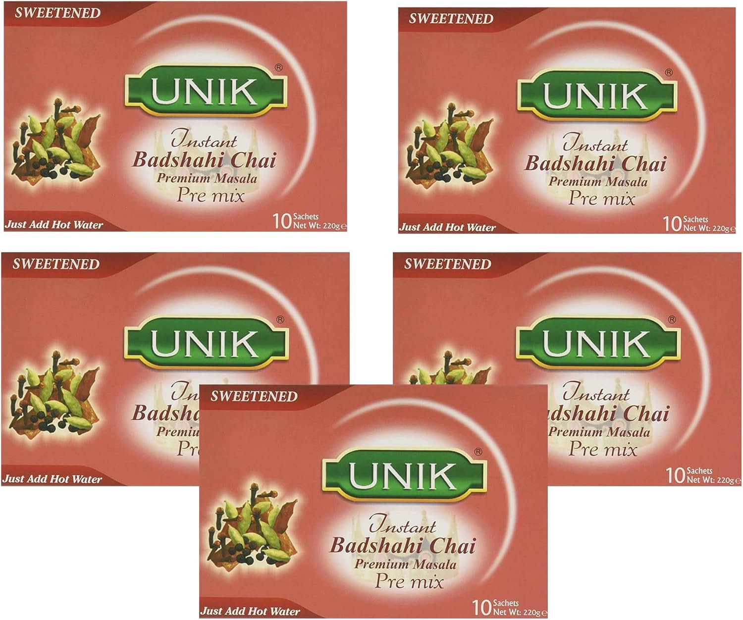 Unik Badshahi Sweet Tea 220g (Pack of 5) – Instant Masala Pre-Mix – Sweetened Version