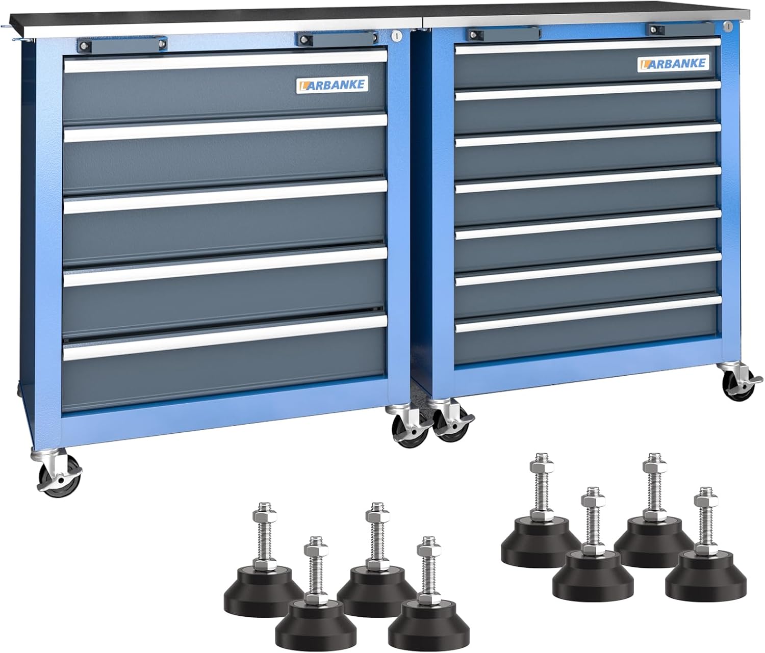 LARBANKE Combination 12-Drawer Tool Chest with Stainless Steel Countertop, Locking System Tool Storage Cabinet with Wheels and Padded Feet