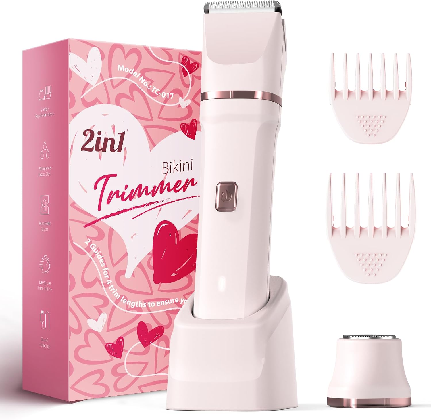 Risina 2-in-1 Bikini Trimmer for Women, Electric Razors for Women, Gifts | IPX7 Waterproof, Rechargeable, Ceramic Blades, Face Shaver and Body Hair Trimmer for Bikini Line, Pubic Hair, Legs, Underarms