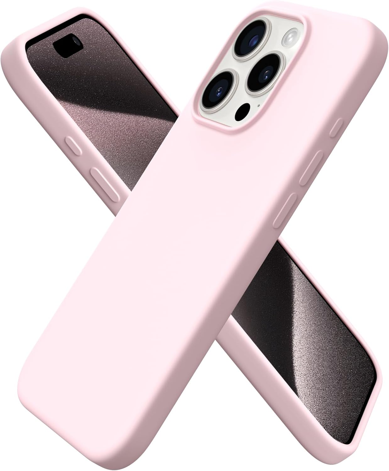 ORNARTO Compatible with iPhone 15 Pro Case 6.1", Slim Liquid Silicone 3 Layers Full Covered Soft Gel Rubber 15 Pro iPhone Case Cover 6.1 inch-Pink