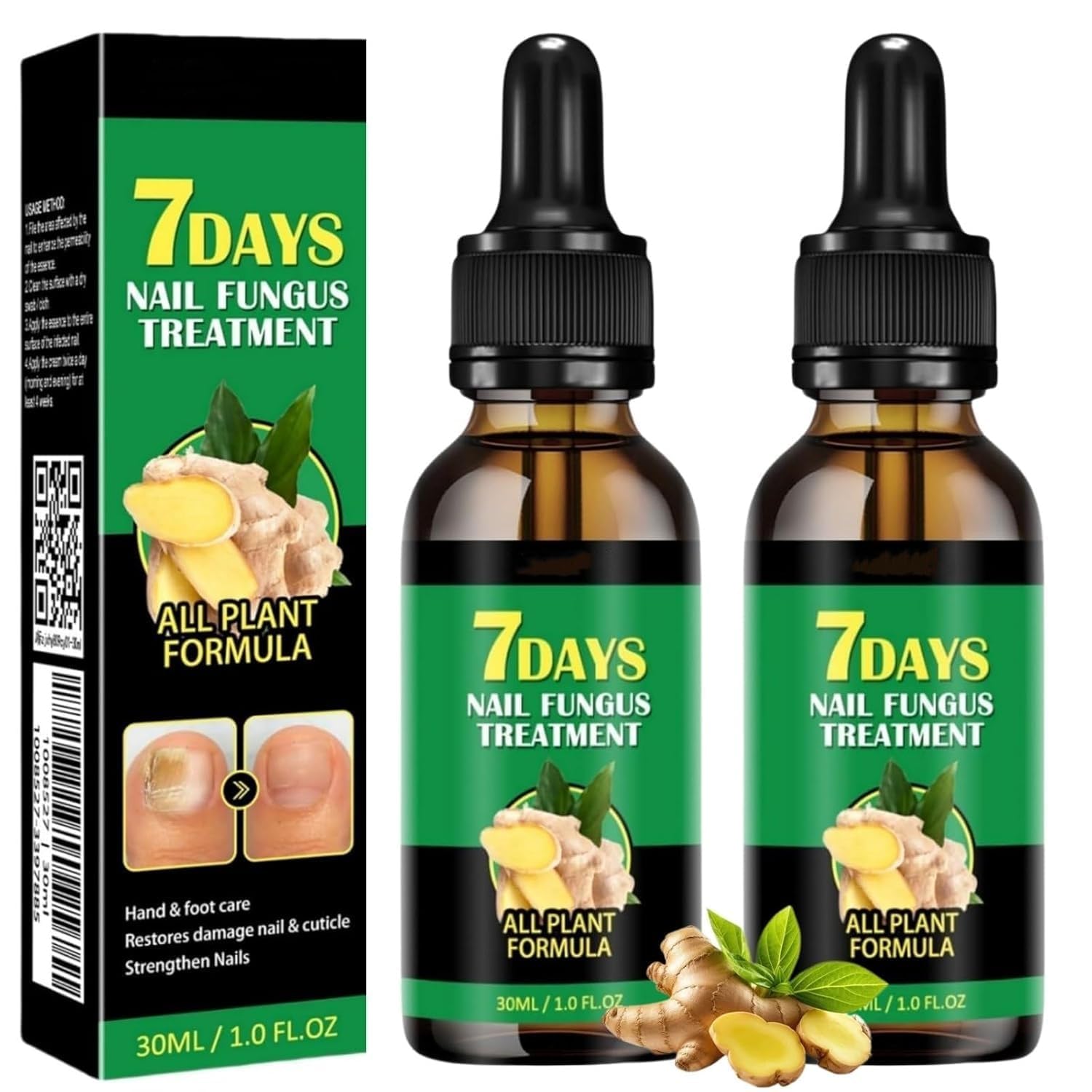 2PCS Ginger Nail Treatment Support Nail Care, 7days Nail Treatment, Ginger Nail Serum, Ginger Cuticle Care Oil for Nails,Cuticle Serum for Nails