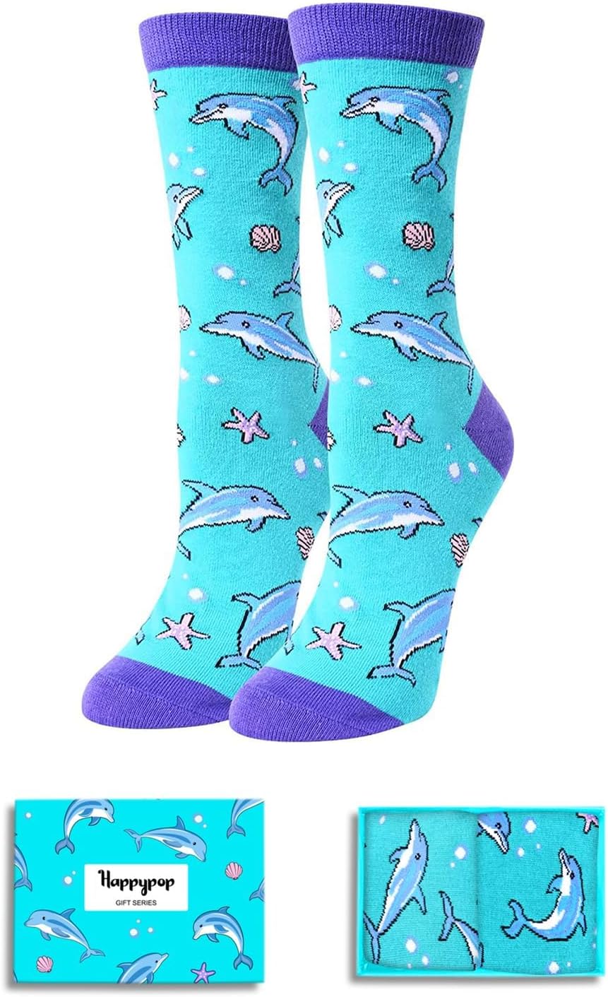 HAPPYPOP Animal Lover Gifts for Women Men - Shark Whale Dolphin Socks Octopus Turtle Gifts Otter Penguin Socks