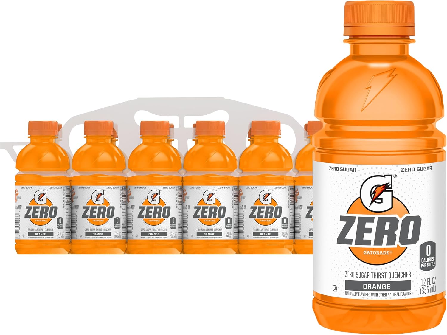 Gatorade Thirst Quencher Zero Sugar Sports Drink, Orange, 12oz , Pack of 12 Electrolytes for Rehydration