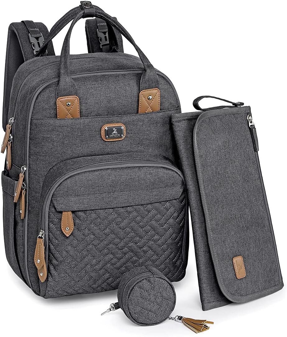 Dikaslon Changing Bag Backpack, Large Nappy Back Pack Multifunction Baby Bags with Portable Changing Mat, Pacifier Holder, and Stroller Straps, for Mom and Dad
