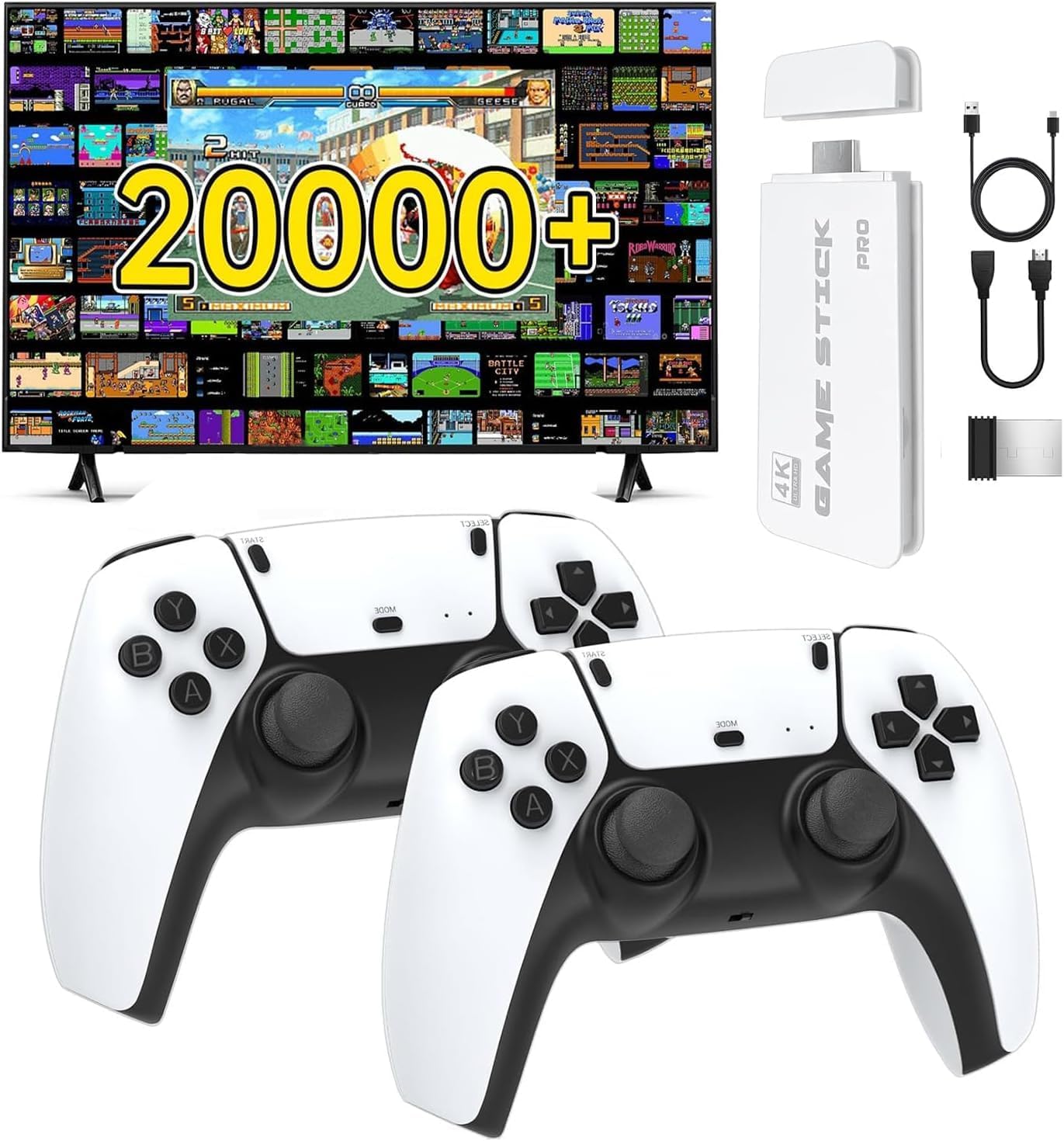 NOBES Retro Video Game Console, Upgraded Game Stick with 20000+ Classic Retro Games, 128G Card, Plug and Play Video Came Stick, TV HDMI Output (white)