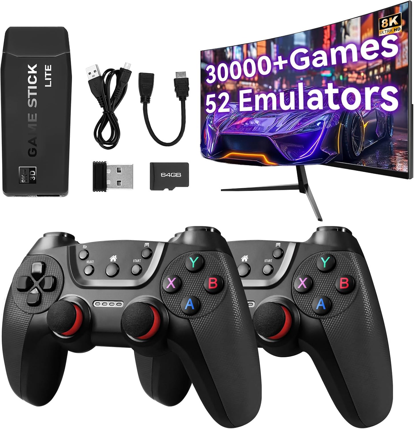 Forlarme M22 Wireless Retro Game Stick - 30000+ Classic Games,Retro Game Console,HDMI TV Output, Plug And Play Retro Game Revisiter with Premium Competitive Dual Controllers Black