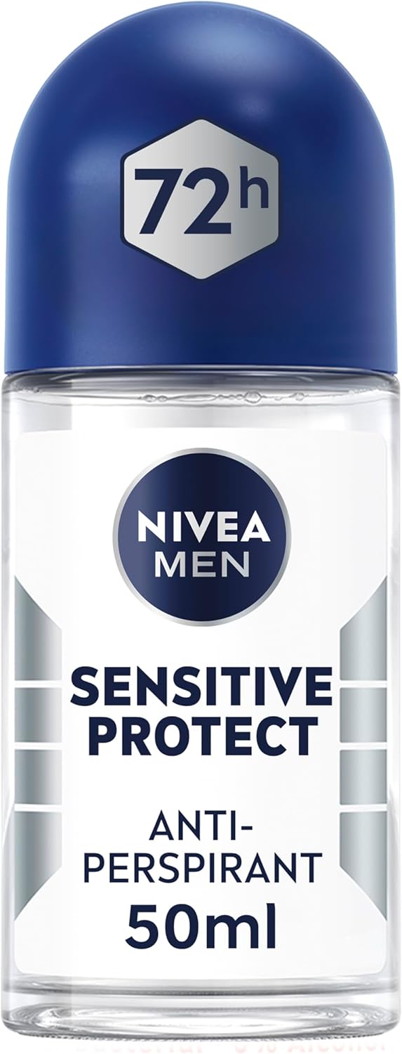 NIVEA MEN Sensitive Protect Anti-Perspirant Deodorant (6 x 50 ml), Roll On Deodorant for Men, Suitable for Sensitive Skin, 72H Anti-Sweat and Odour Protection