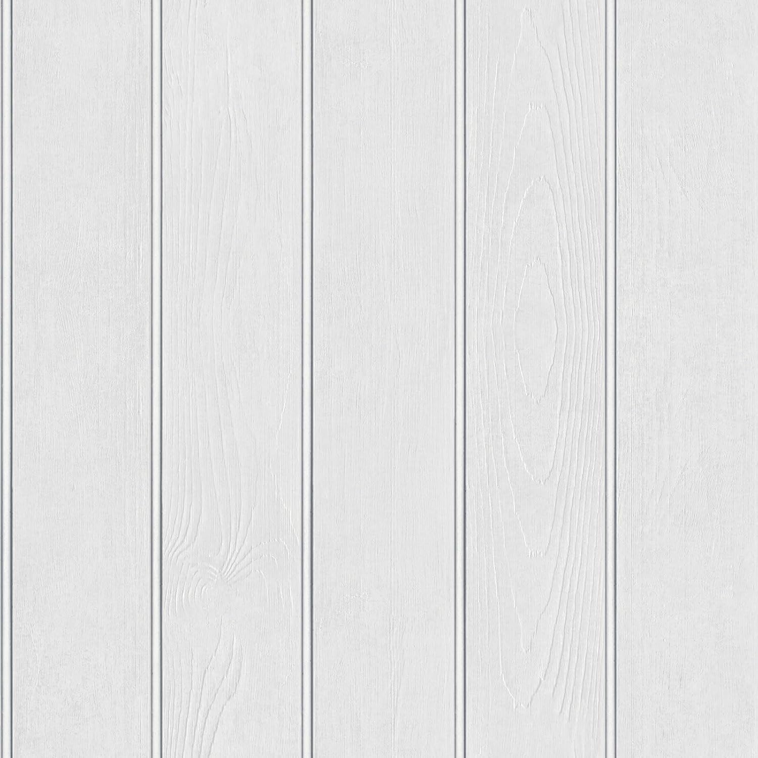 Beaded Wood Panel White Wallpaper - Modern Realistic Contemporary Trendy - Stylish Feature Wall