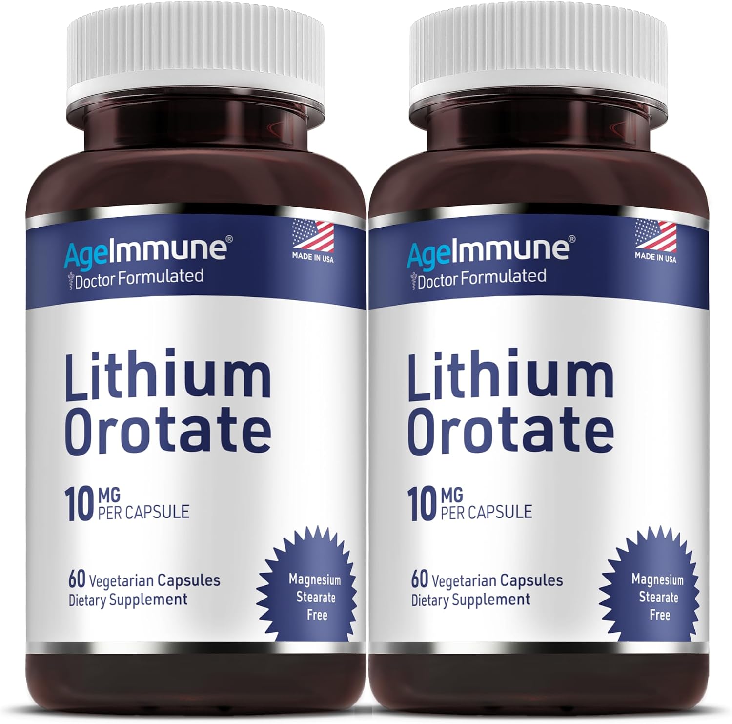 Lithium Orotate 10mg per Capsule - 60 Vegetarian Capsules. Memory and Emotional Wellness Support - Magnesium Stearate Free - 2 Months Supply of Lithium Supplement. (2)