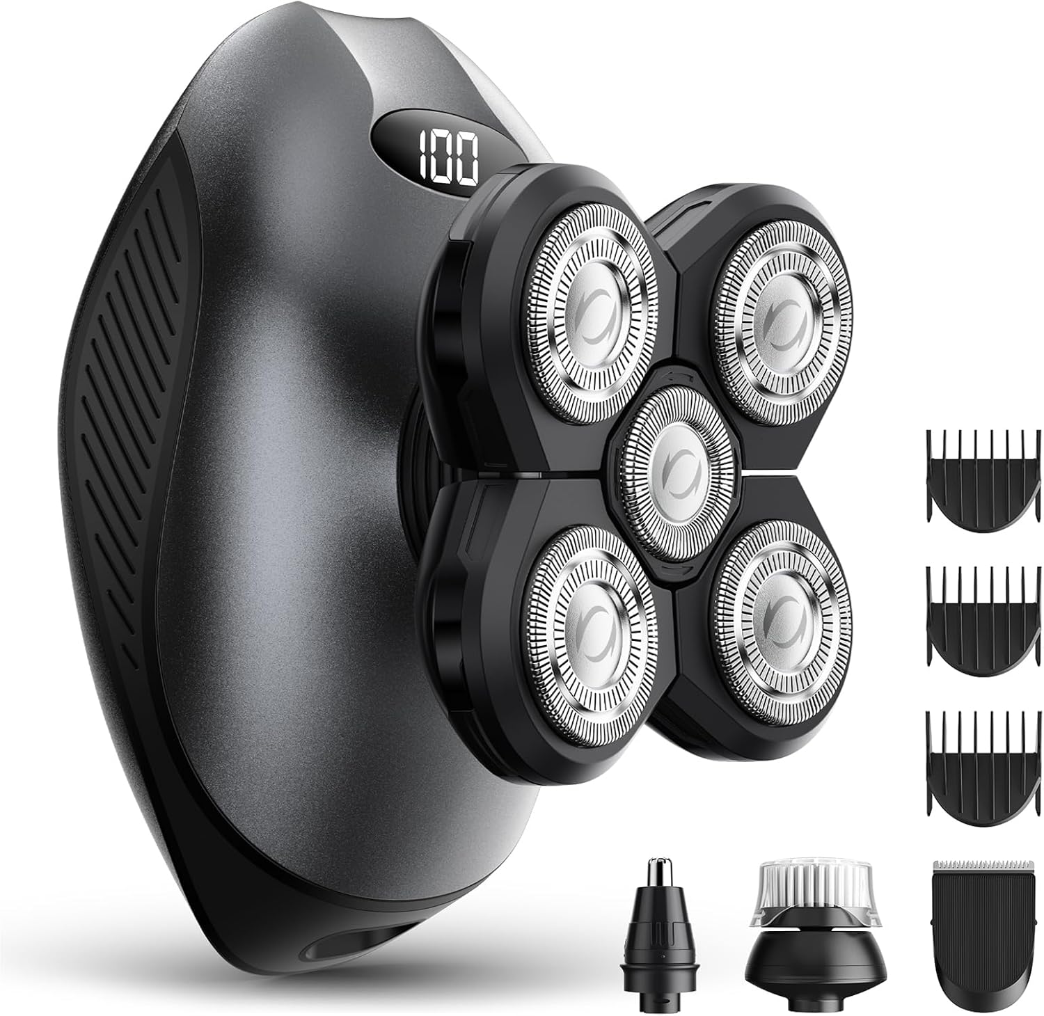 Head Shavers for Bald Men, 5 in 1 Electric Razor IPX7 Waterproof for Bald Men, 5D Rotary Shaver, Wet Dry Bald Head Shavers, LED Display Rechargeable with Grooming Kit,for Head & Face Shaver