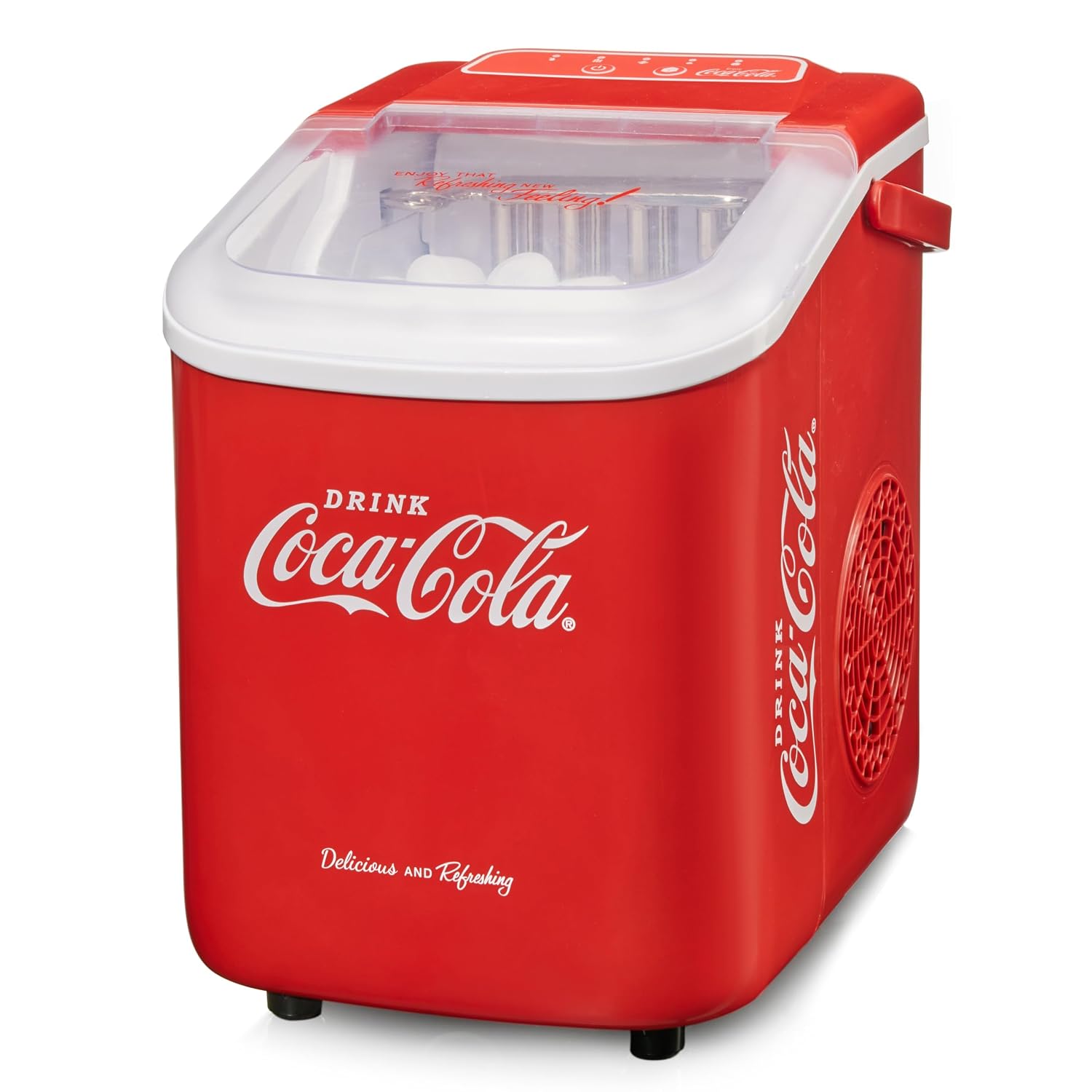 Coca-Cola Automatic Ice Cube Maker Machine SEB-28CC - 8-10kg in 24Hrs - 1.2L Tank Countertop Ice Machine - 2-Cube Size Settings - Self-Cleaning & Non Plumbed - Red