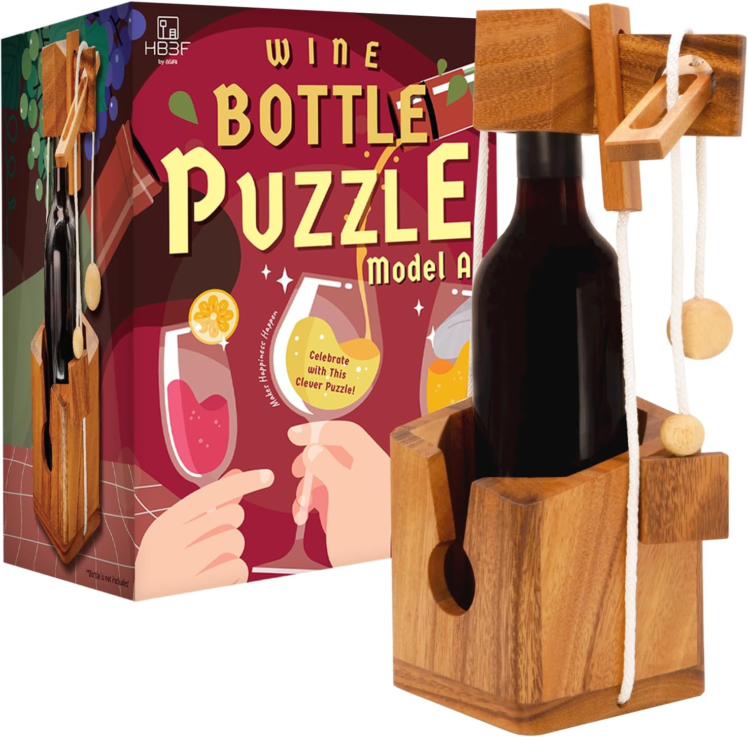 BSIRI Bottle Puzzle - Challenging 3D Wooden Bottle Holder and Bottle Lock Puzzle Games for Adults. Functional Bottle Storage, Ideal Bottle Lover Gifts, Fun Gifts, Game Night and Rustic Room Decor