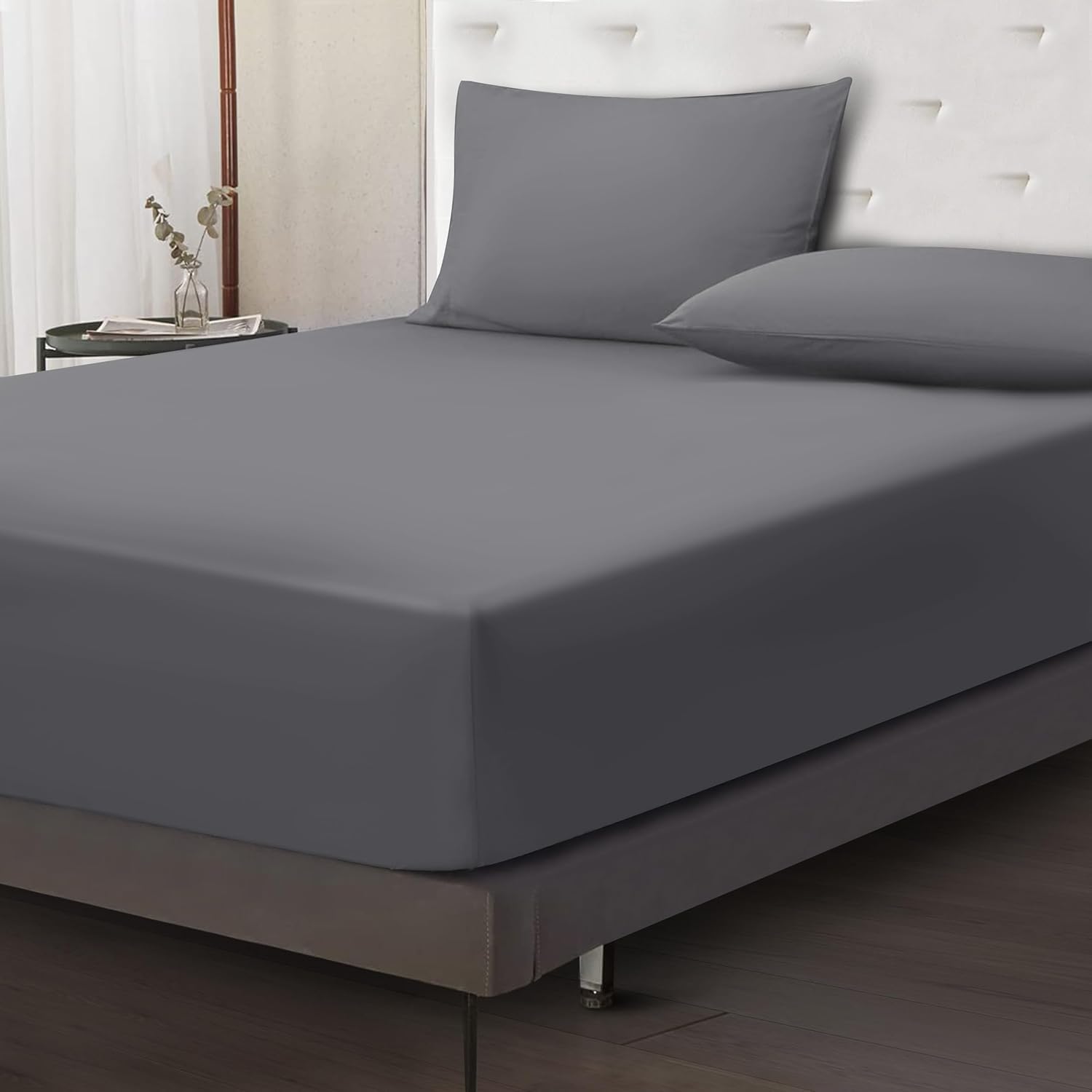 Moonlight Bedding King Size Fitted Sheets 40 Cm Extra Deep Pocket Grey Bed Sheets 16 inch Ultra Soft Bottom Sheet Brushed Microfiber Breathable Shrinkage and Fade Resistant
