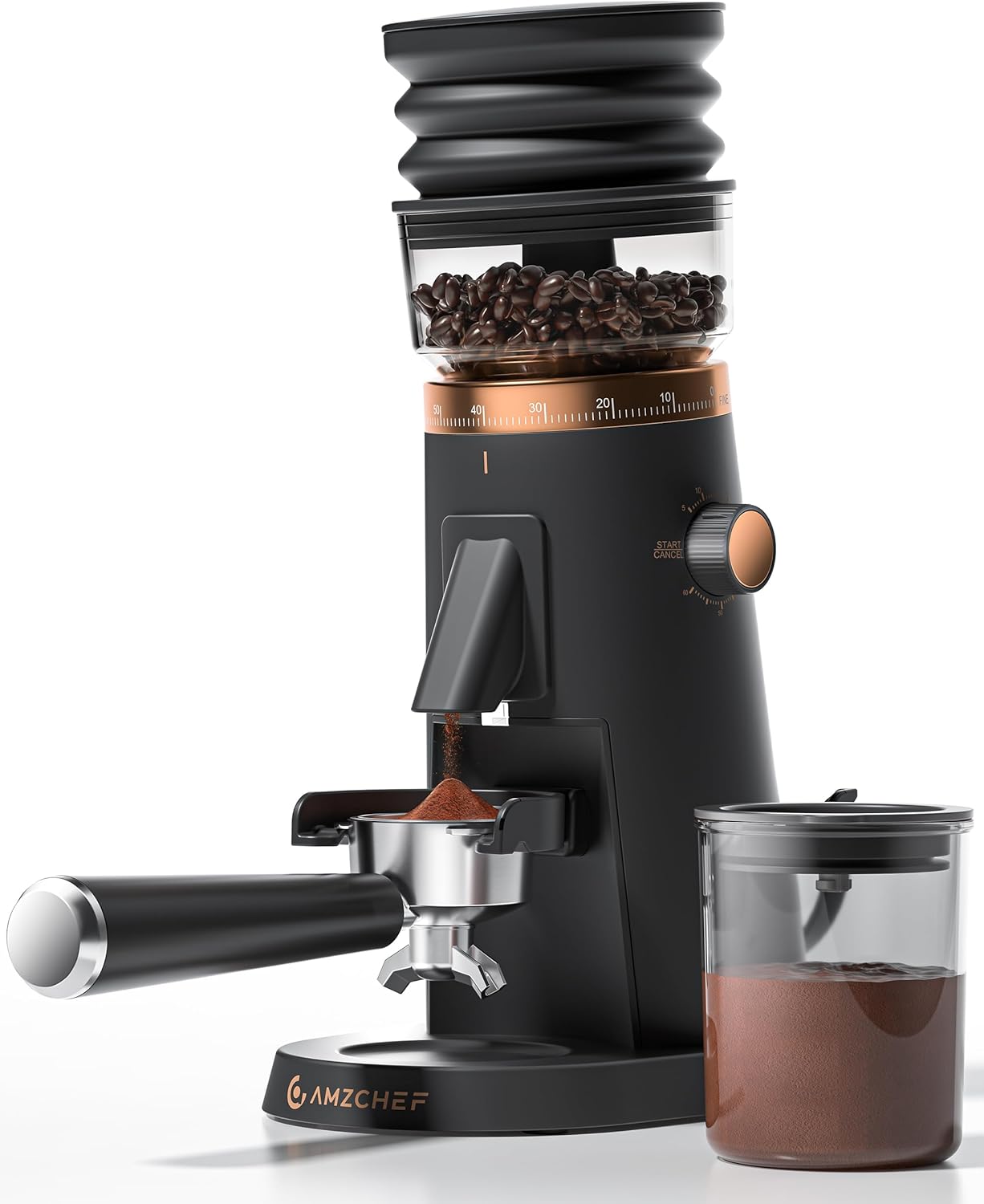 AMZCHEF Electric Coffee Grinder, Burr Coffee Grinder with 75 Grind Settings, Anti-Static Tech & Quantitative Grinding | Near-Zero Retention Magnetic Powder Outlet | Low Noise