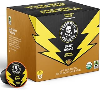 Death Wish Coffee, Organic and Fair Trade, Single Serve Coffee Pods, (Light Roast, 50 Count)