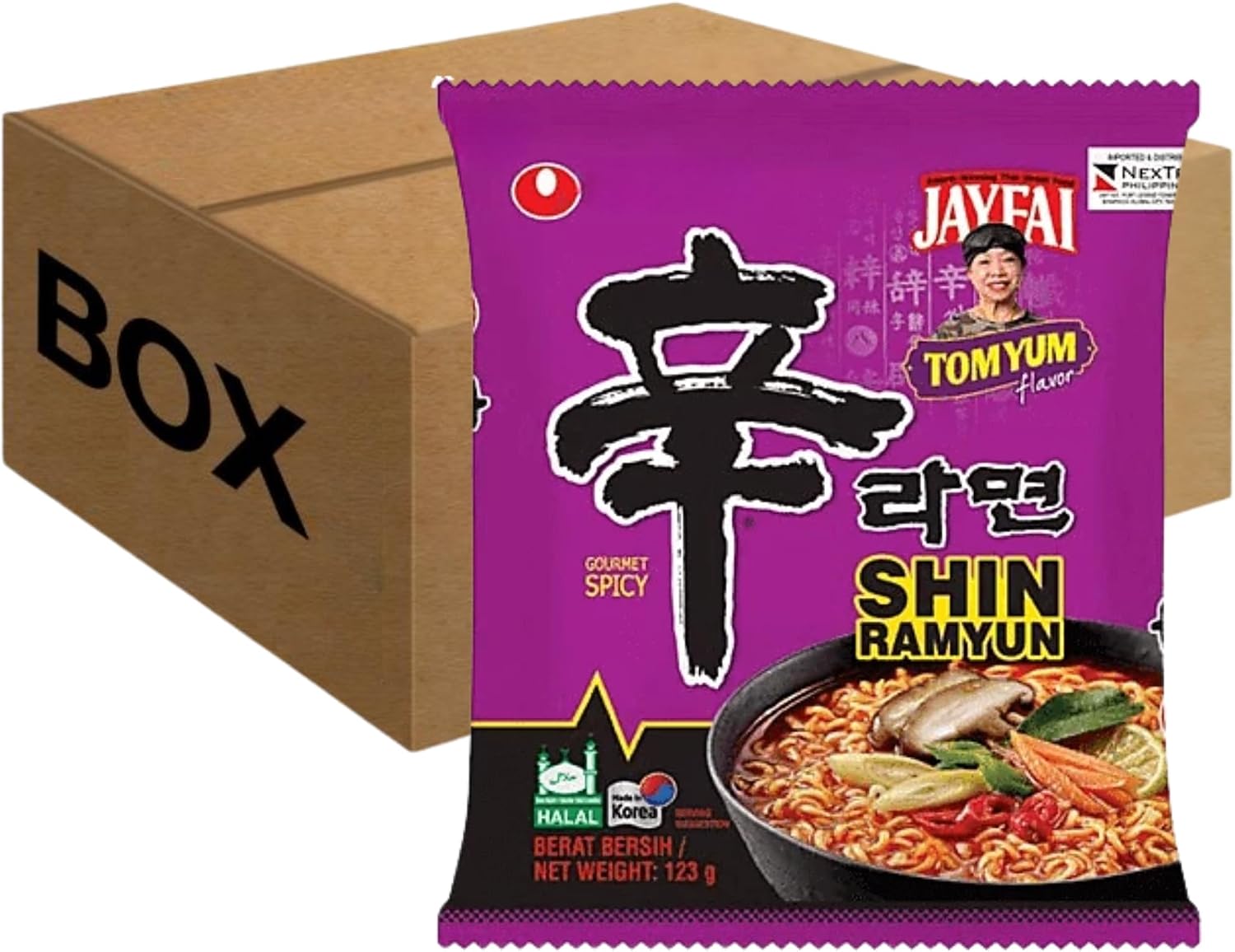 Nongshim Shin Ramyun Korean Tom Yum Noodles Pack of 20 (123g Each) - Hot & Sour Instant Ramen Soup for Quick Meals & Noodles