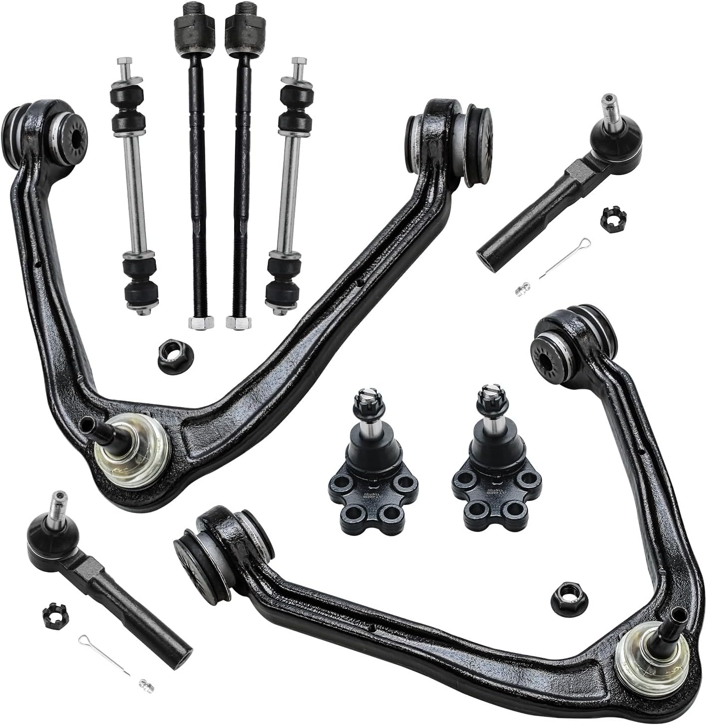 Detroit Axle - 10pc Front Upper Control Arms, Lower Ball Joints, Inner Outer Tie Rods w/Sway Bars Kit 2WD Coil Spring for 99-06 Chevy Silverado/Sierra 1500 - [2007 Classic Chevy Silverado/Sierra 1500]