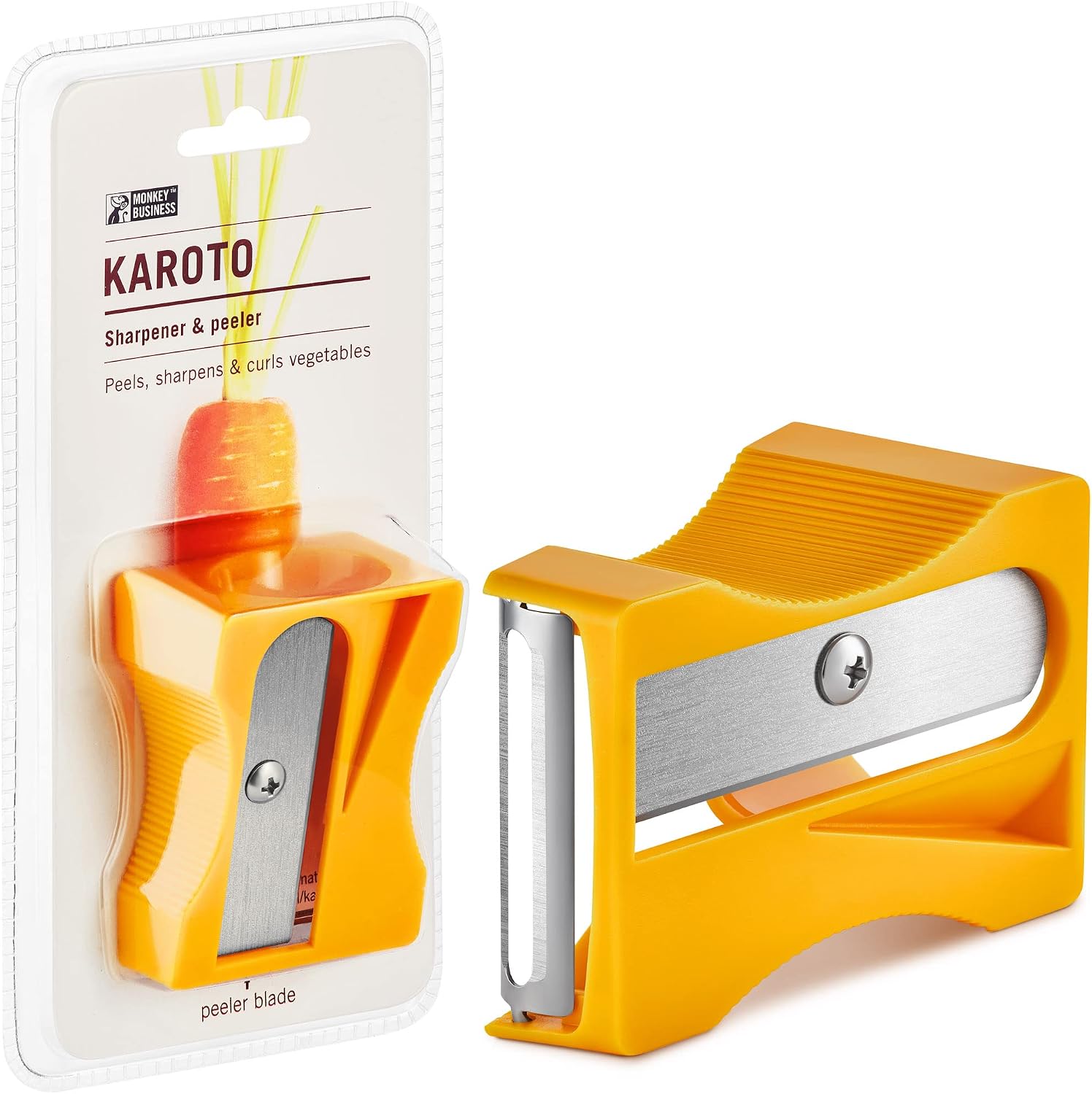 Monkey Business Karoto Carrot Sharpener & Vegetable Peeler – Fun and Unique Kitchen Gadget for Carrots, Cucumbers, and More (Yellow)
