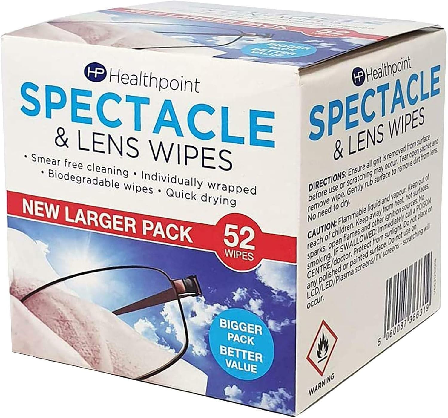 Healthpoint Spectacle Wipes Extra Value 6 Packs of 52 = 312 Wipes
