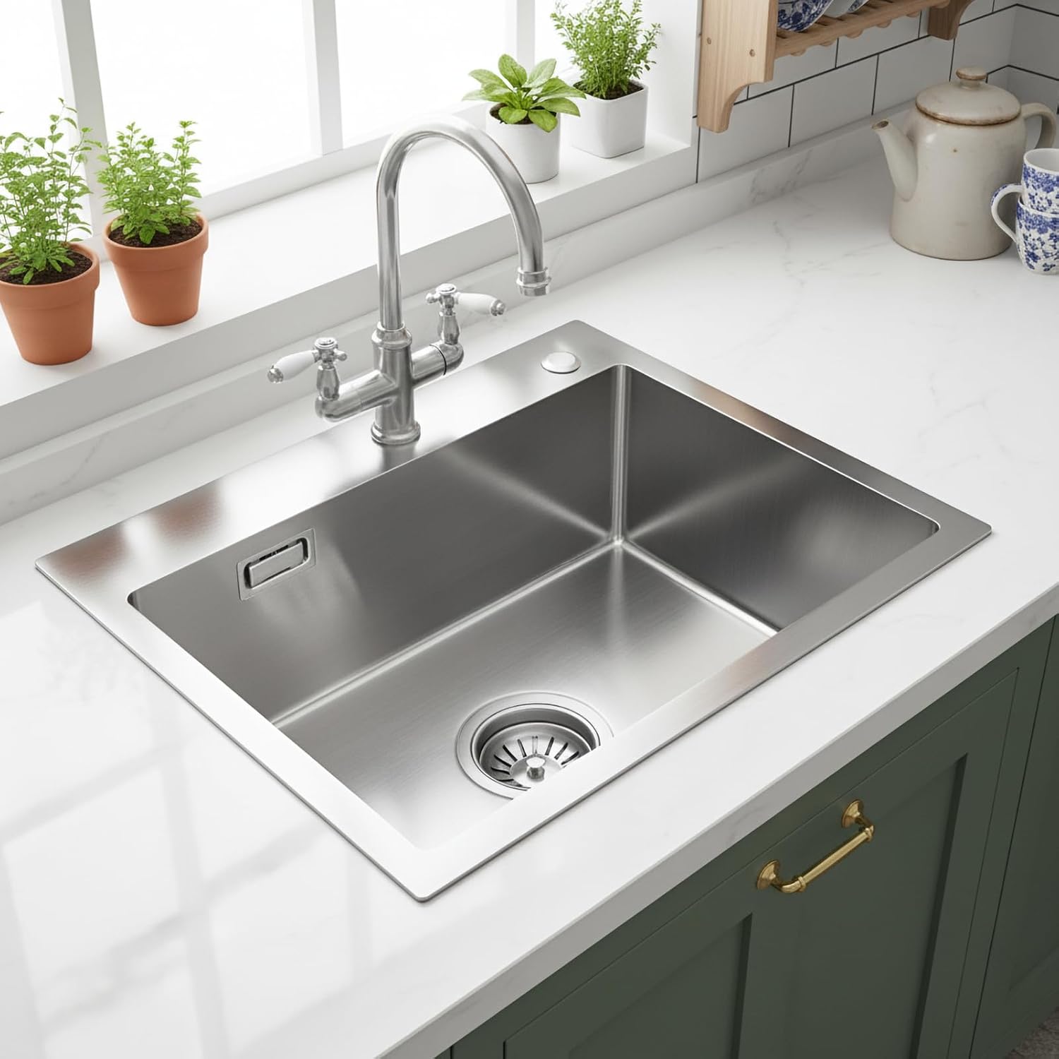 Handmade 304 Stainless Steel Kitchen Sink 50x40cm, Classic Inset Sink