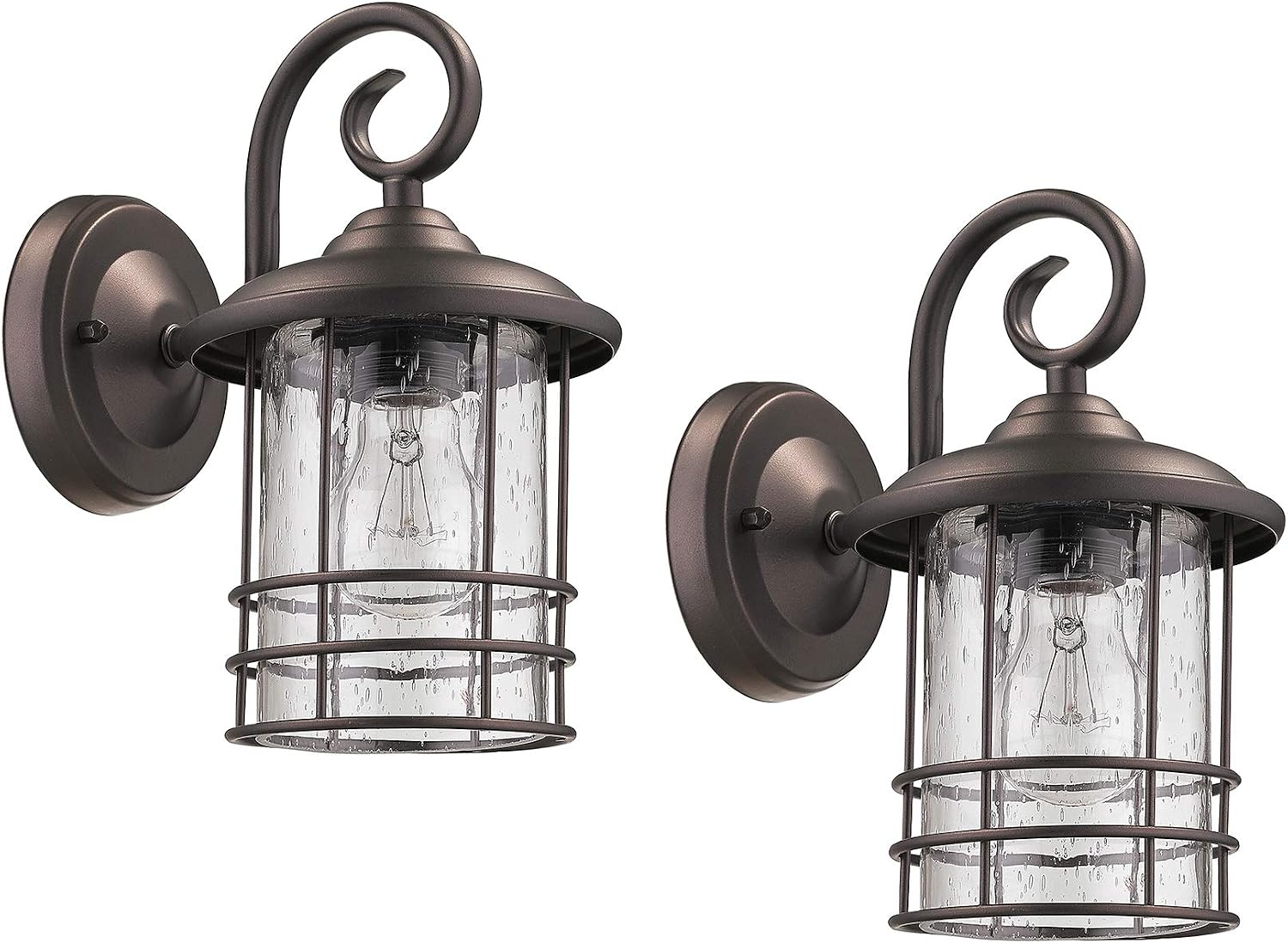 MICSIU Outdoor Light Sconces Wall Mount 2 Pack, Bronze Exterior Light Fixtures with Clear Seedy Glass, 9.8 Inch Outside Light for Home, House, Entryway, Patio, Garage, Doorway